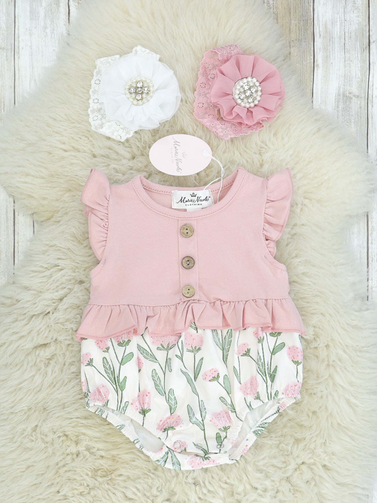 Pink Dandelion Ruffle Bubble Romper - Marie Nicole Clothing