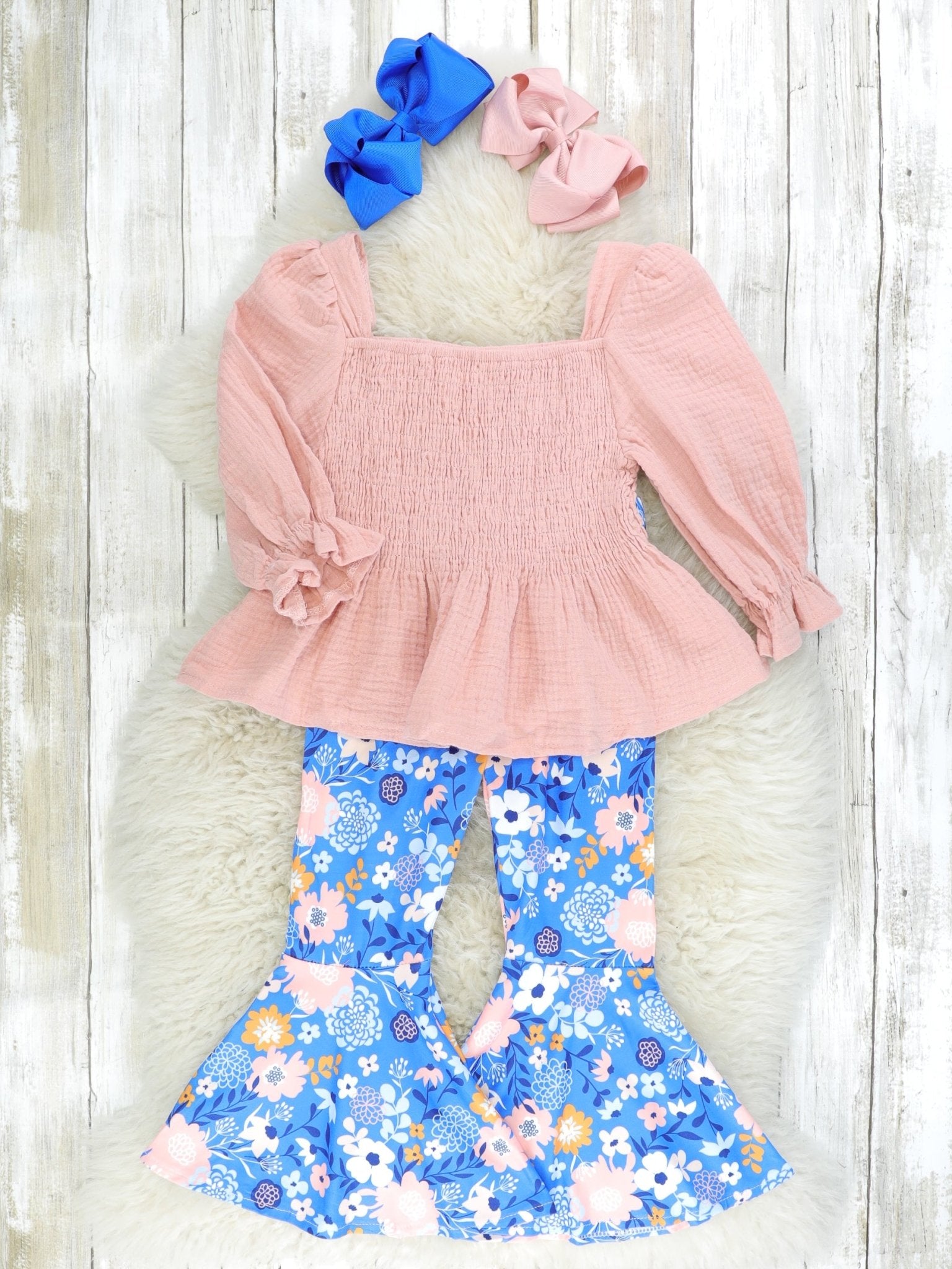 Mauve Floral Ruffle Smocked Outfit - Marie Nicole Clothing