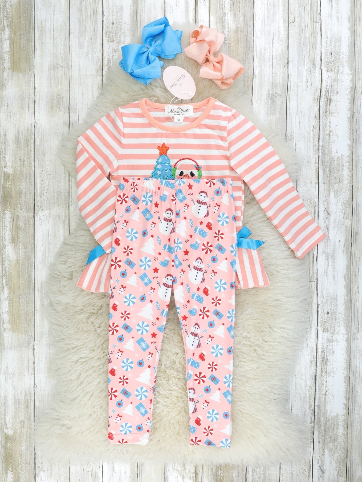Peach Christmas Ruffle Outfit - Marie Nicole Clothing
