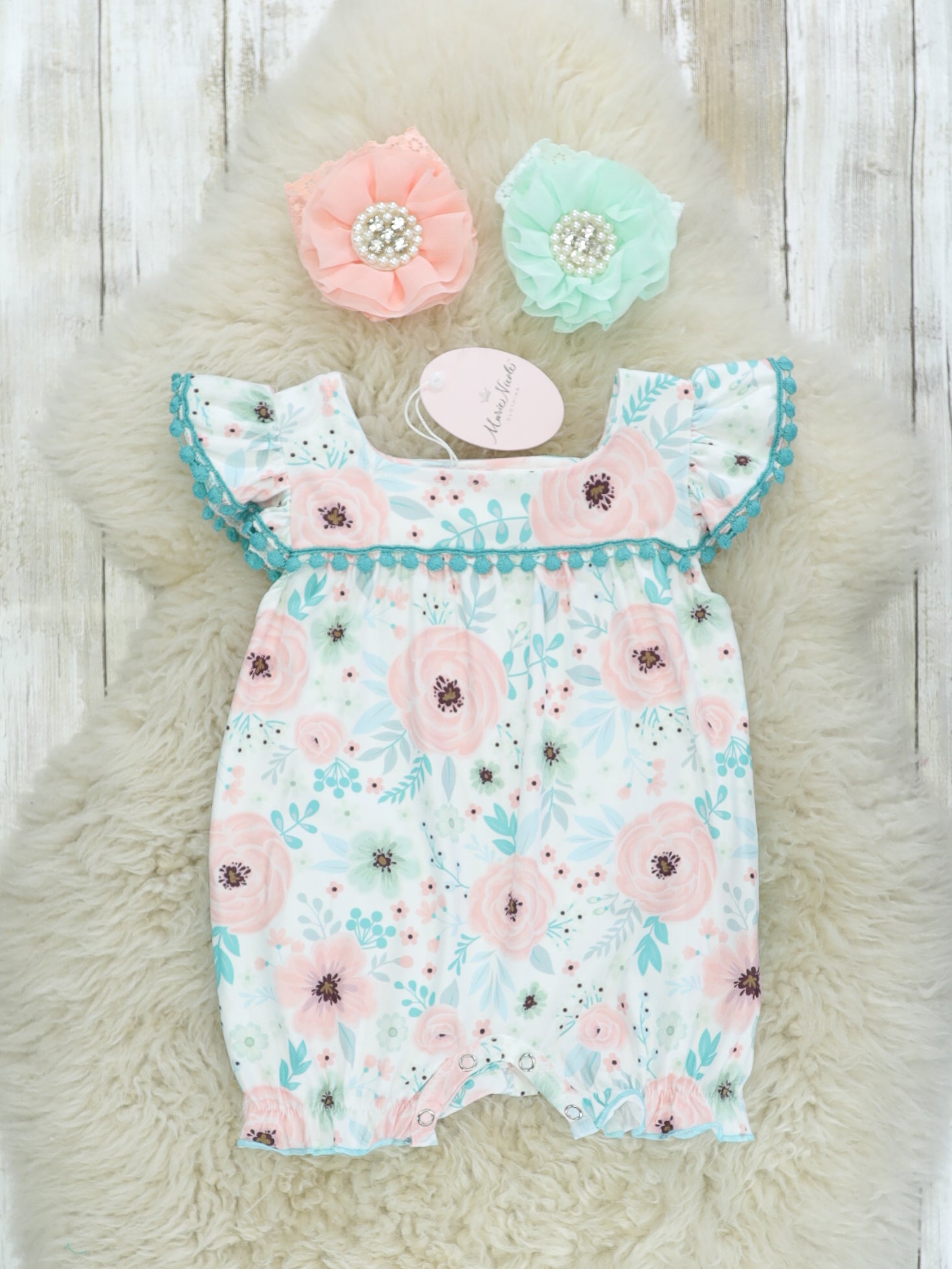Pink Floral Bubble Romper - Marie Nicole Clothing