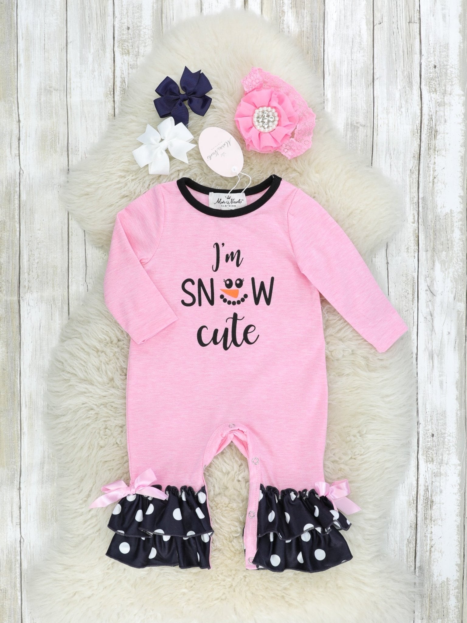 Pink "I'm Snow Cute" Ruffle Romper - Marie Nicole Clothing