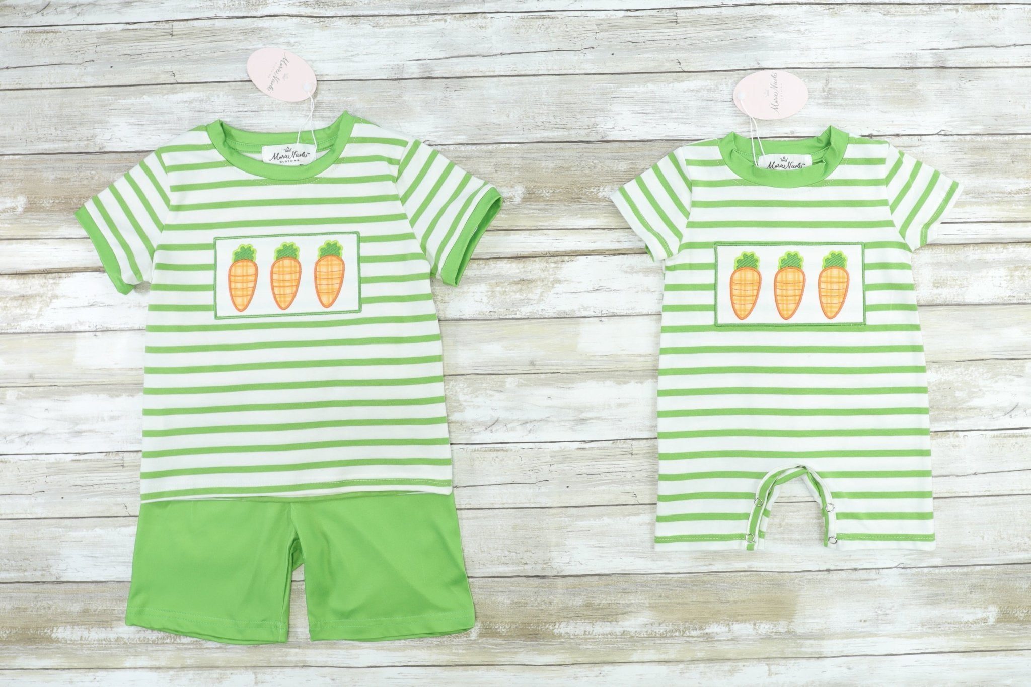 Green Carrot Ruffle Romper - Marie Nicole Clothing