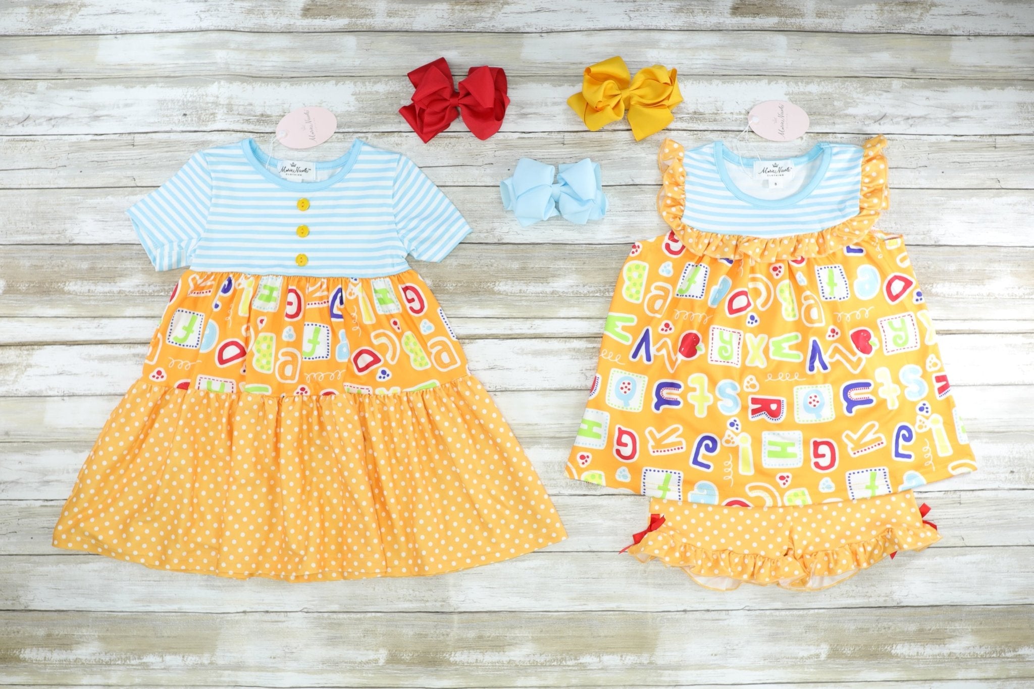 Orange & Blue Alphabet Dress - Marie Nicole Clothing