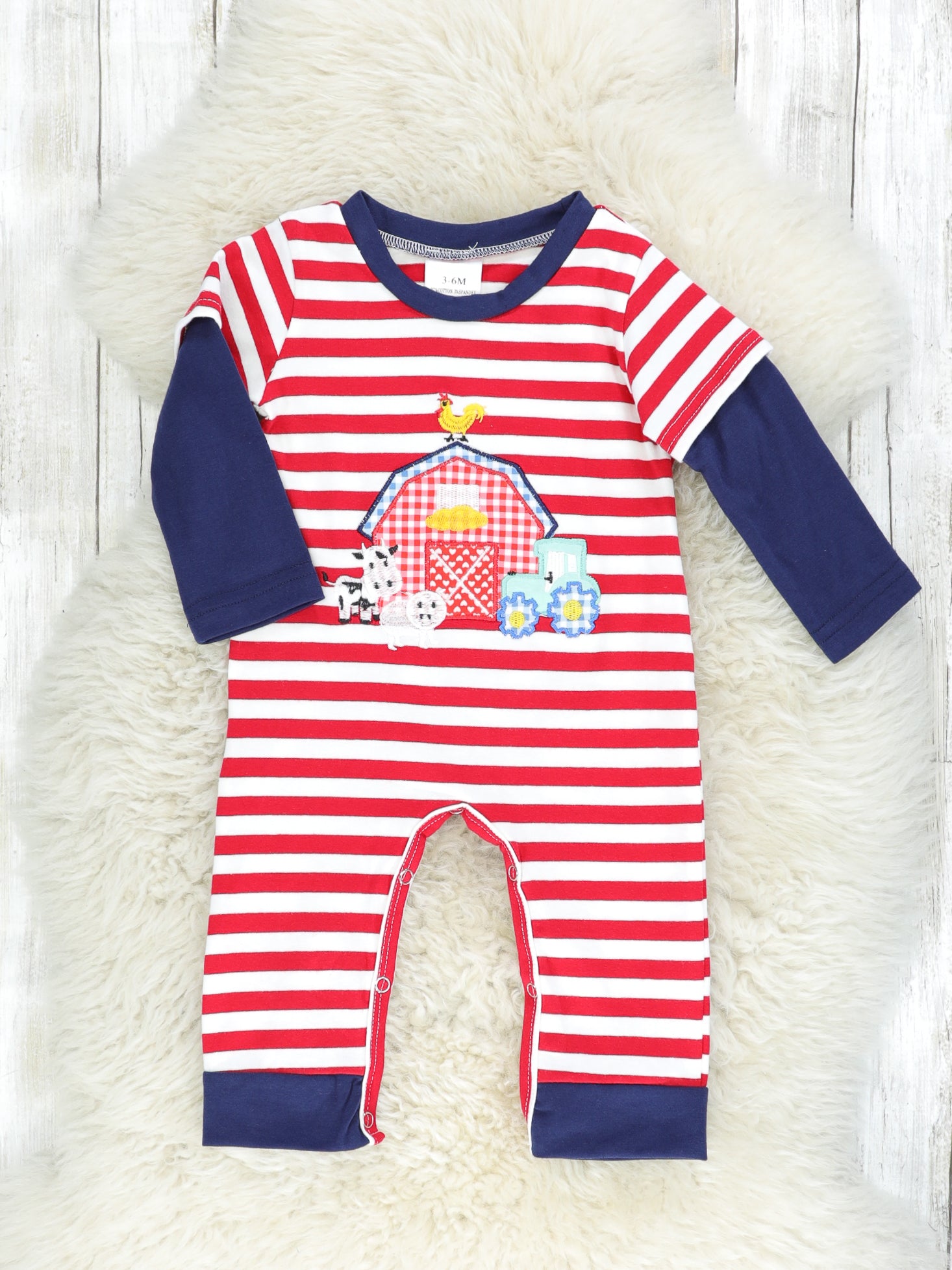 Red Striped Layered Barn Romper - Marie Nicole Clothing
