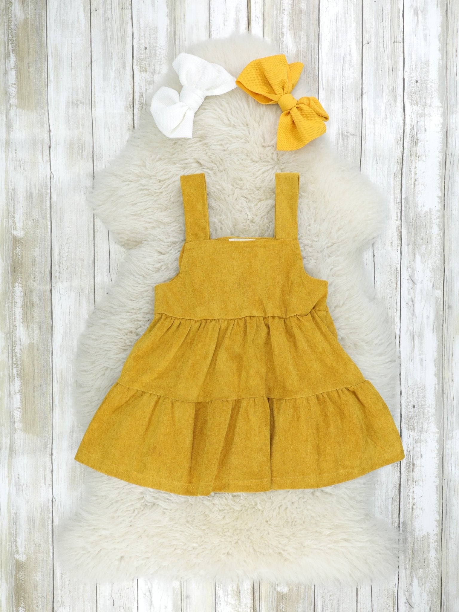 Mustard Suede Dress & Deer Ruffle Top Set - Marie Nicole Clothing