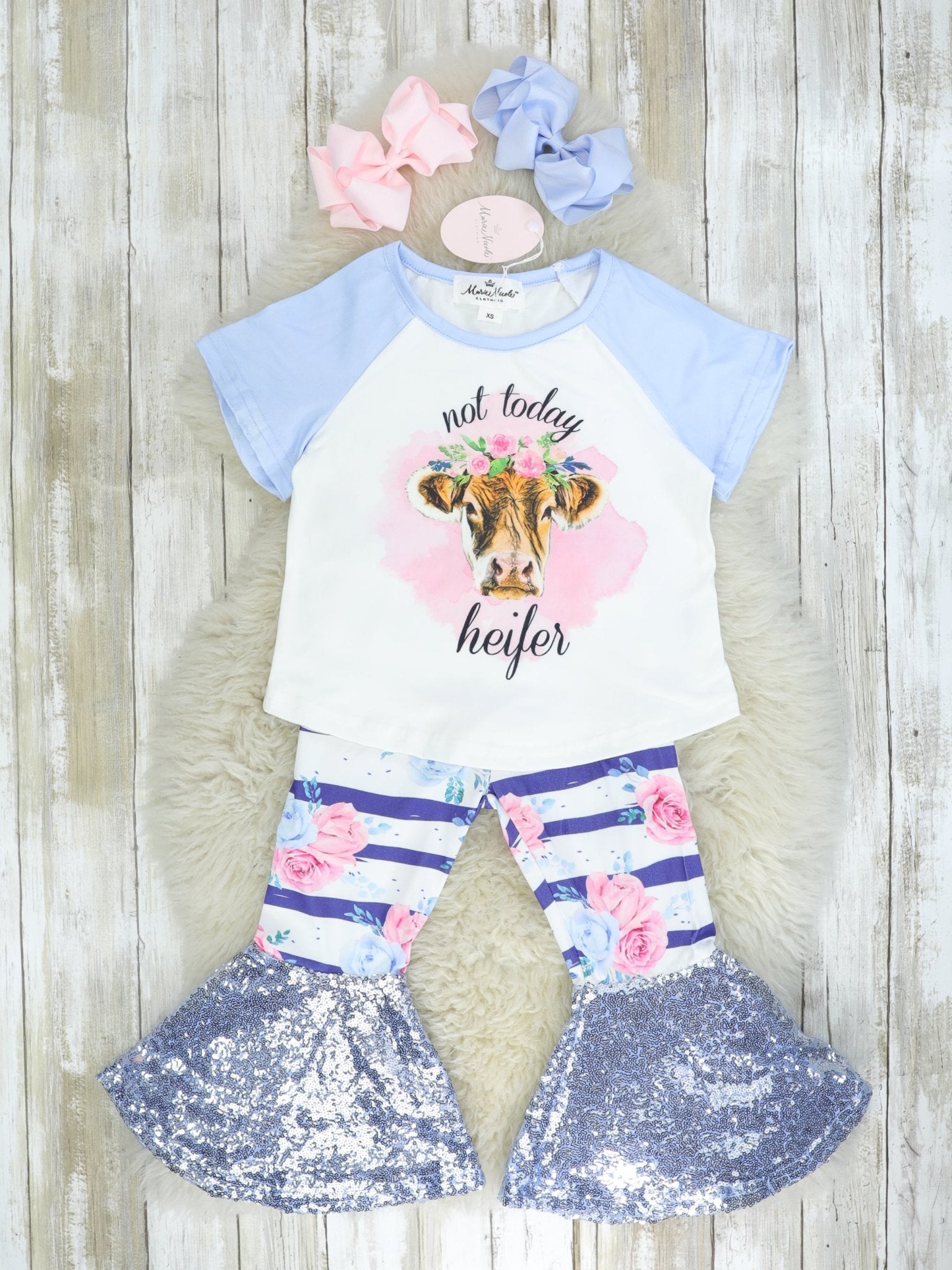 "Not Today Heifer" Sequin Bell Bottoms Outfit - Marie Nicole Clothing