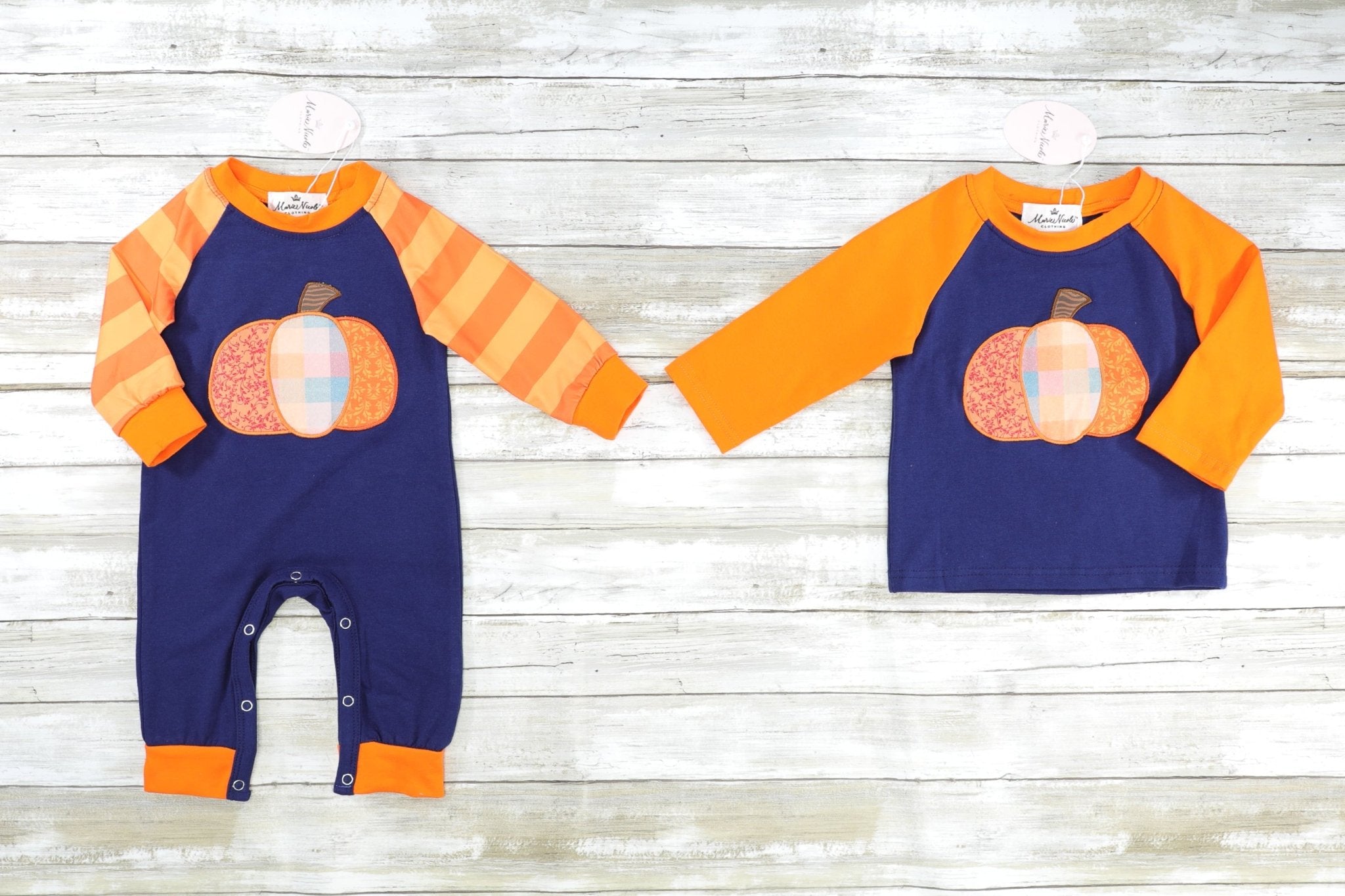 Plaid Pumpkin Striped Romper - Marie Nicole Clothing