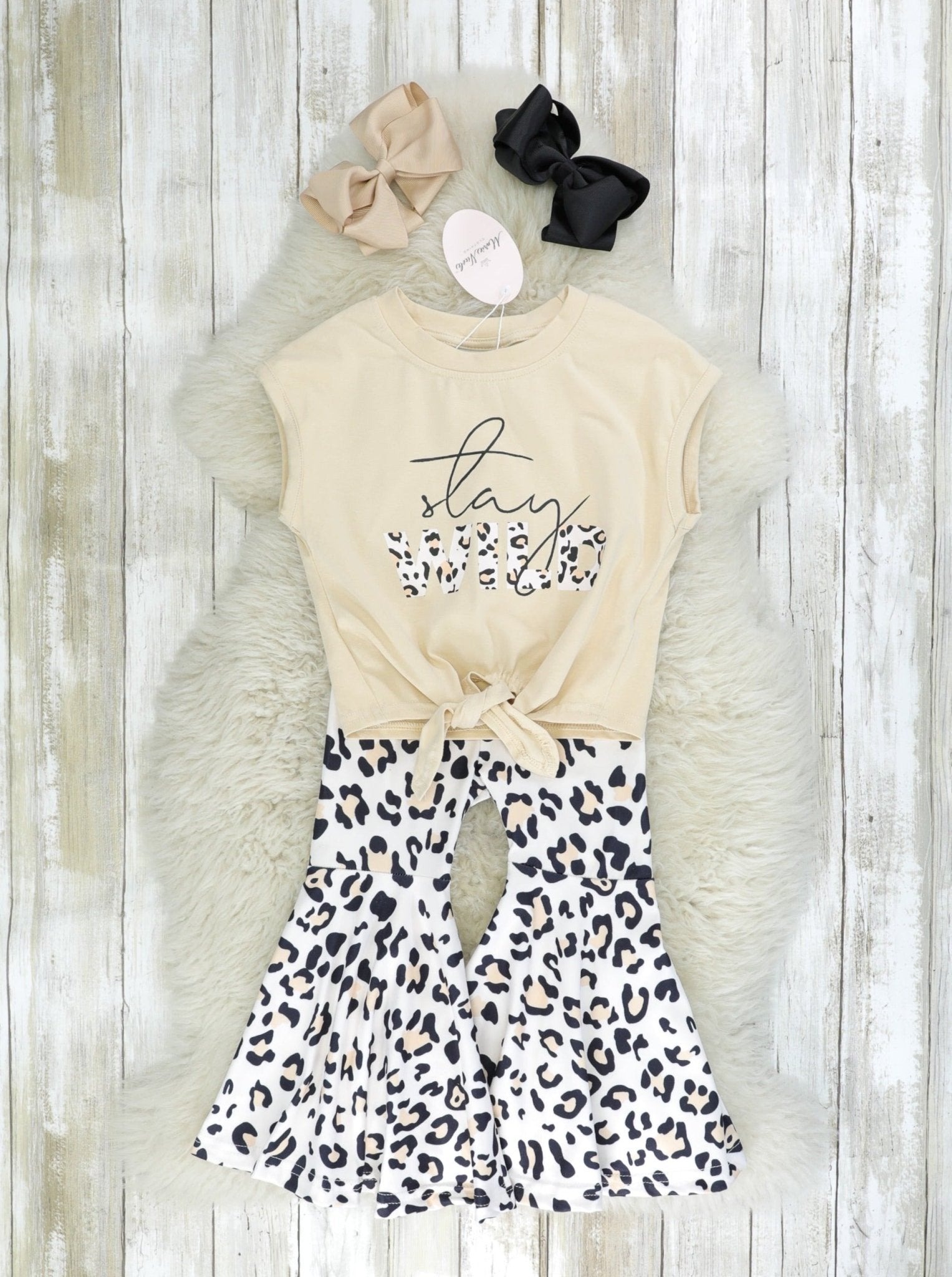 "Stay Wild" Tie Tank & Leopard Bell Bottoms Outfit - Marie Nicole Clothing
