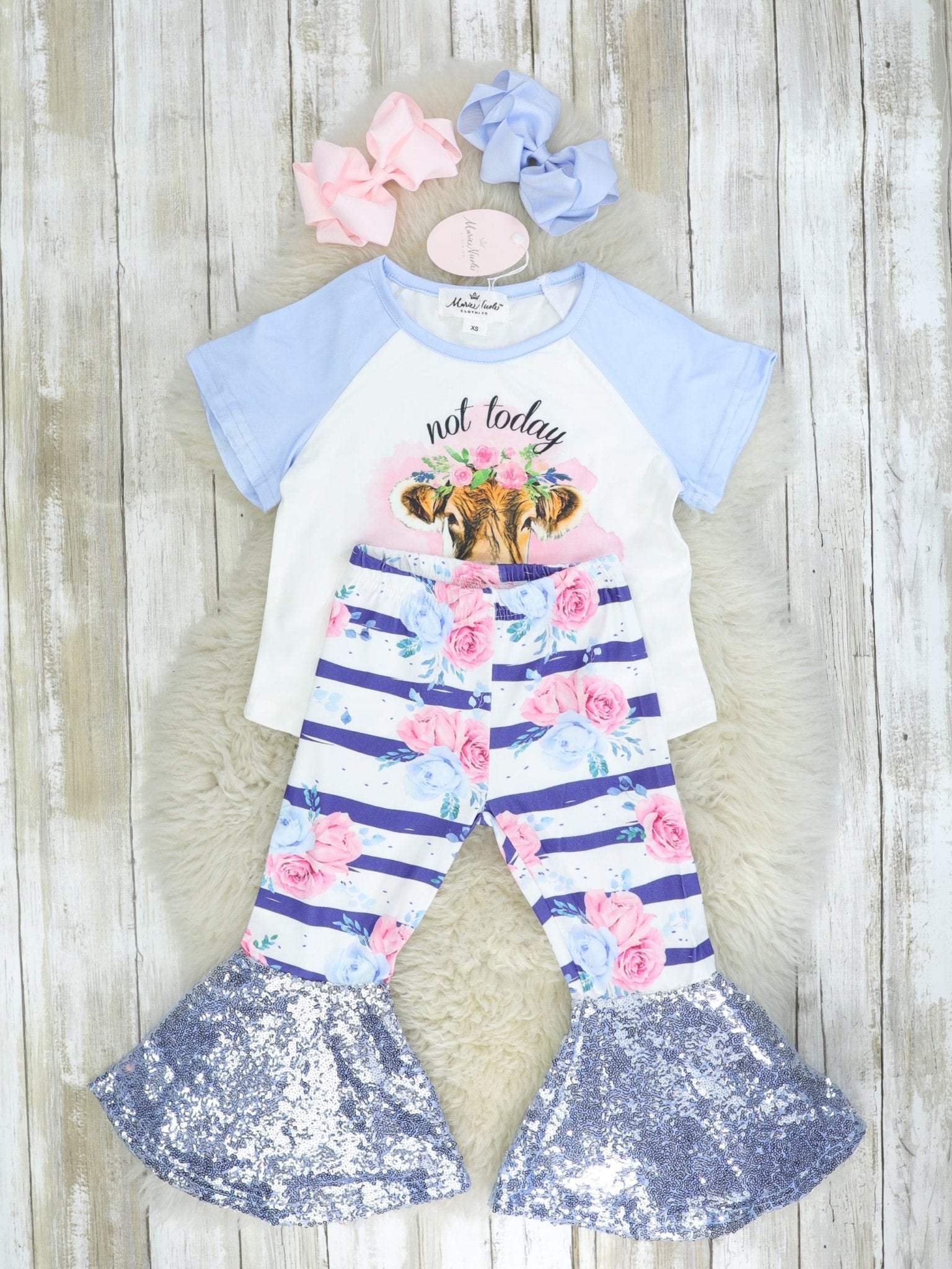 "Not Today Heifer" Sequin Bell Bottoms Outfit - Marie Nicole Clothing