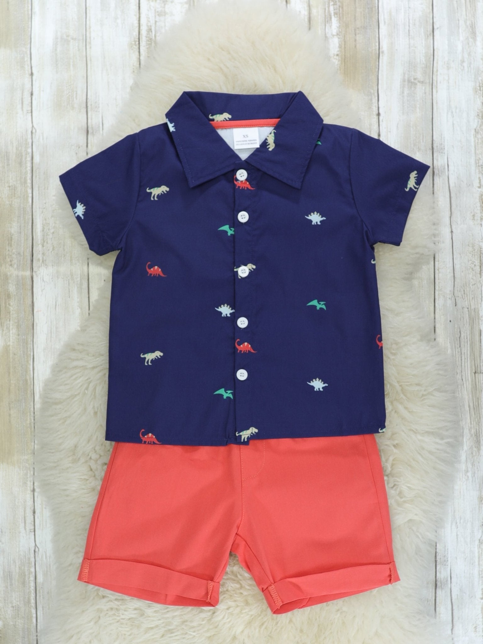 Navy Dino Polo & Shorts Outfit - Marie Nicole Clothing