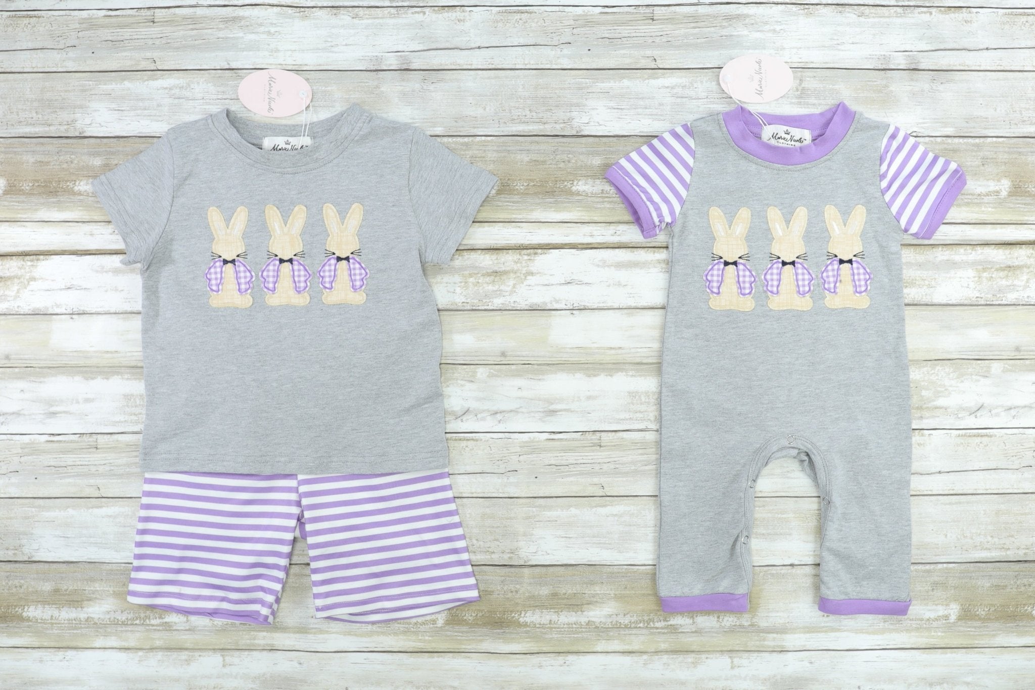Purple Striped Bunnies Shorts Outfit - Marie Nicole Clothing
