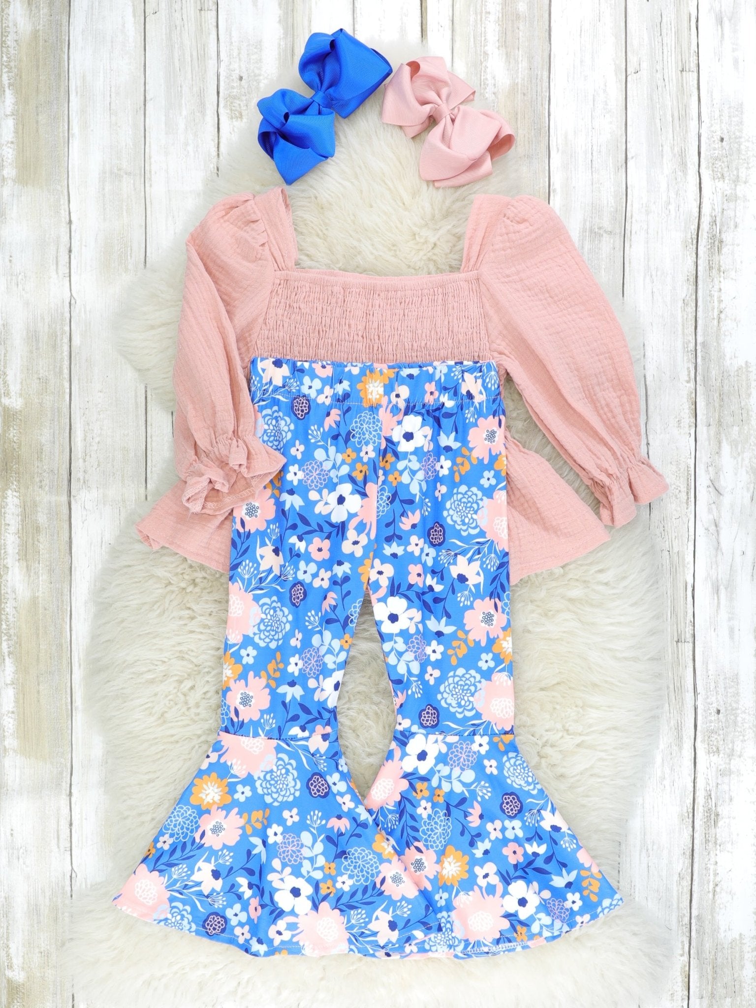 Mauve Floral Ruffle Smocked Outfit - Marie Nicole Clothing