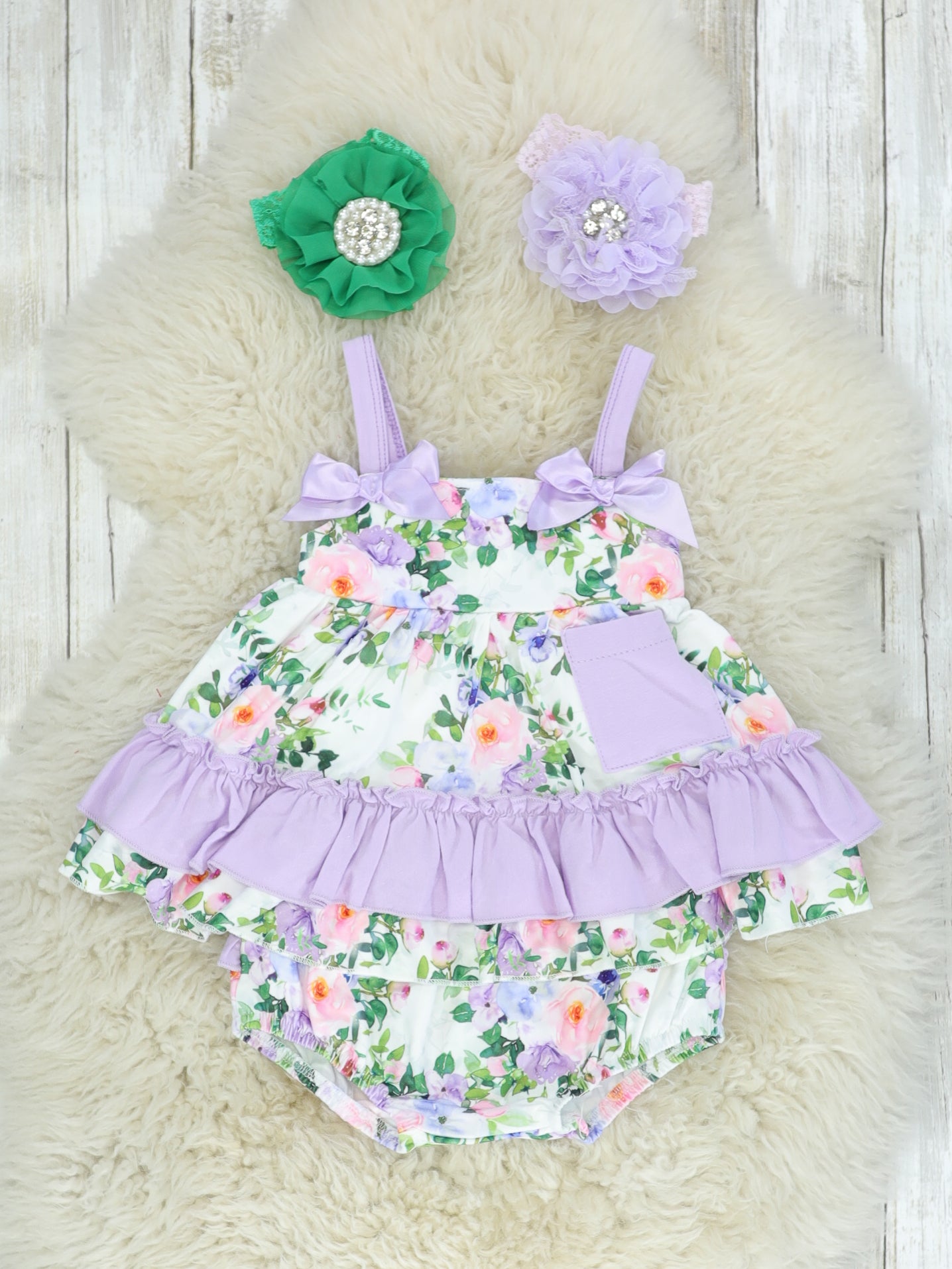 Purple Floral Ruffle Top & Bloomers Set - Marie Nicole Clothing