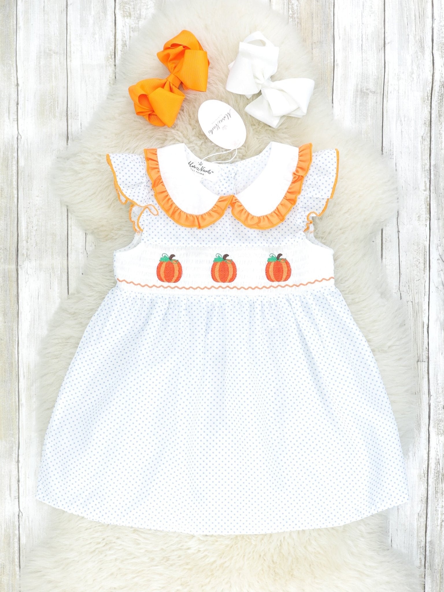 Light Blue Smocked Pumpkin Dress - Marie Nicole Clothing