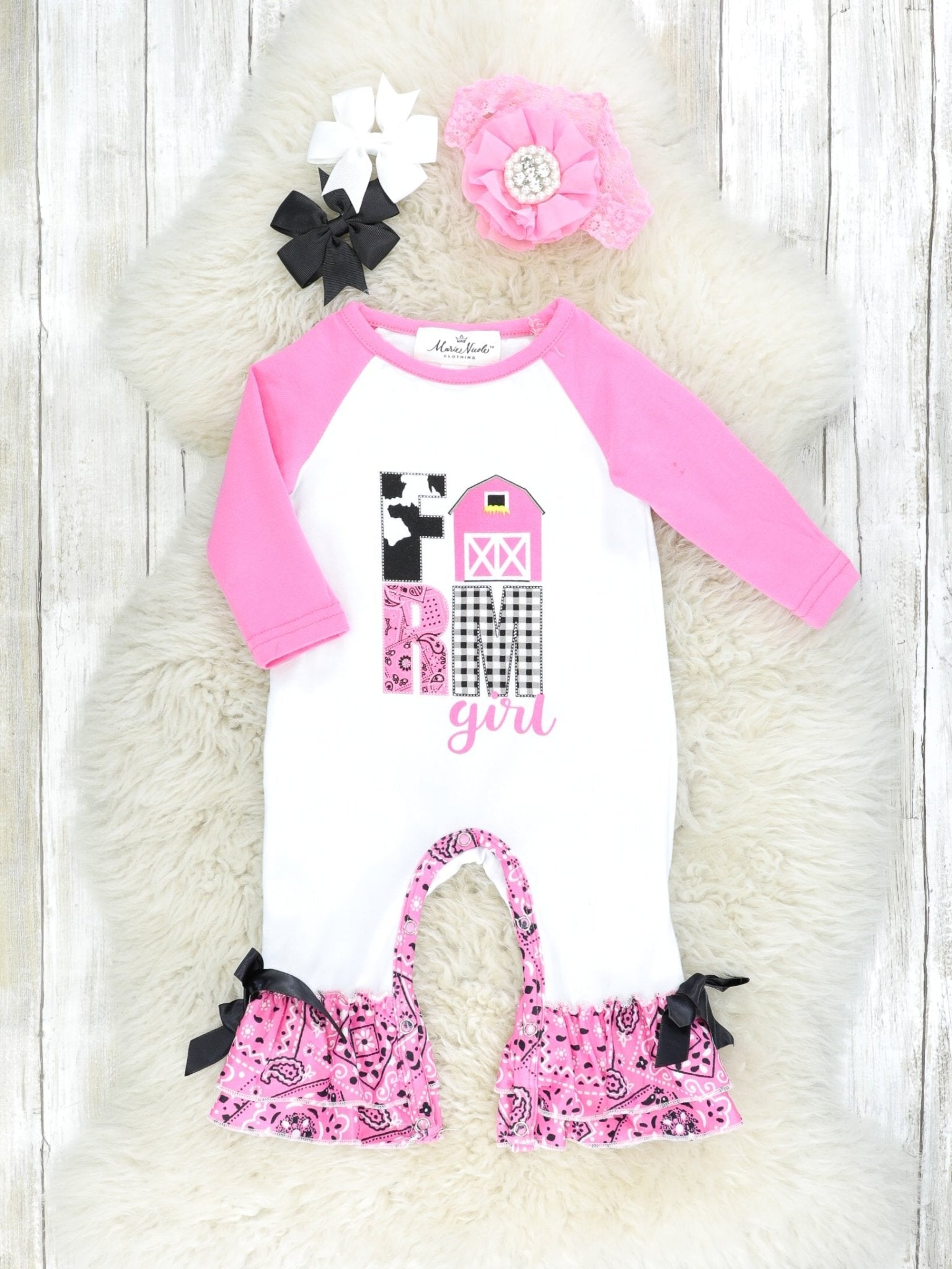 "Farm Girl" Hot Pink Ruffle Romper - Marie Nicole Clothing