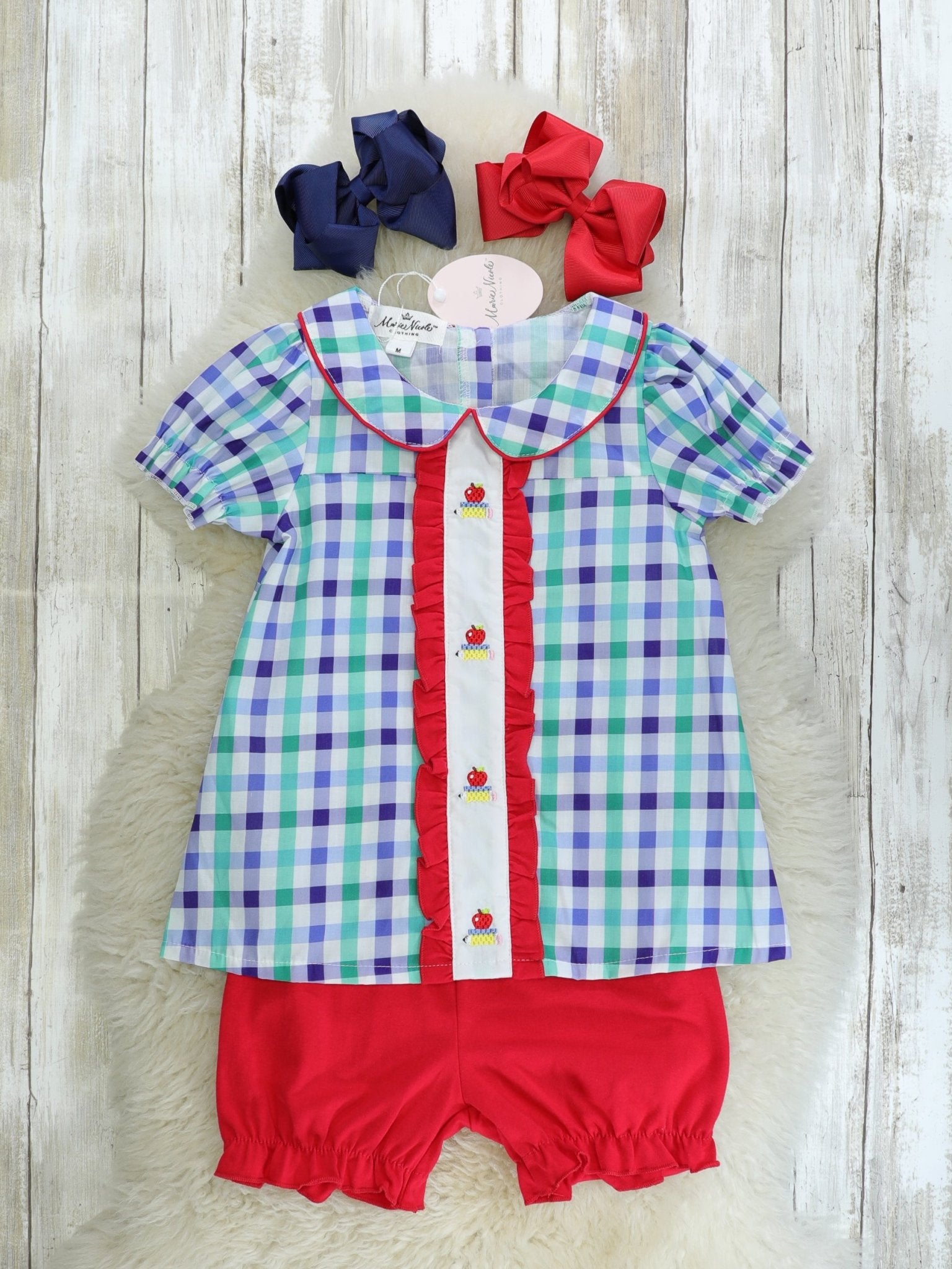 Plaid Smocked Apple Outfit - Marie Nicole Clothing