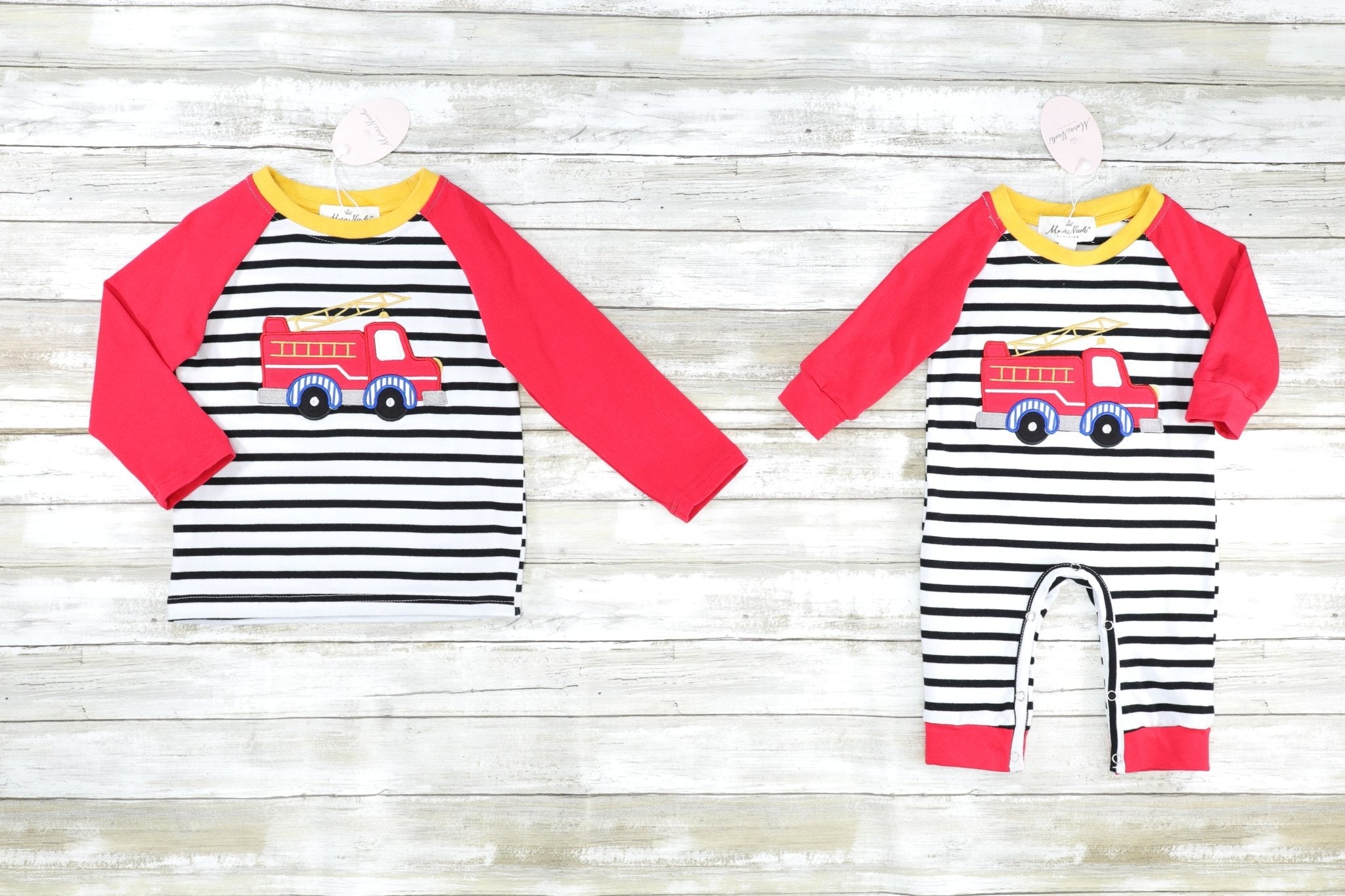 Striped Firetruck Red Raglan Shirt - Marie Nicole Clothing