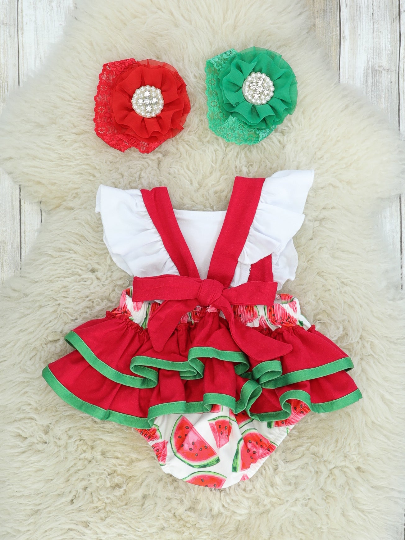 White Watermelon Ruffle Bubble Romper - Marie Nicole Clothing
