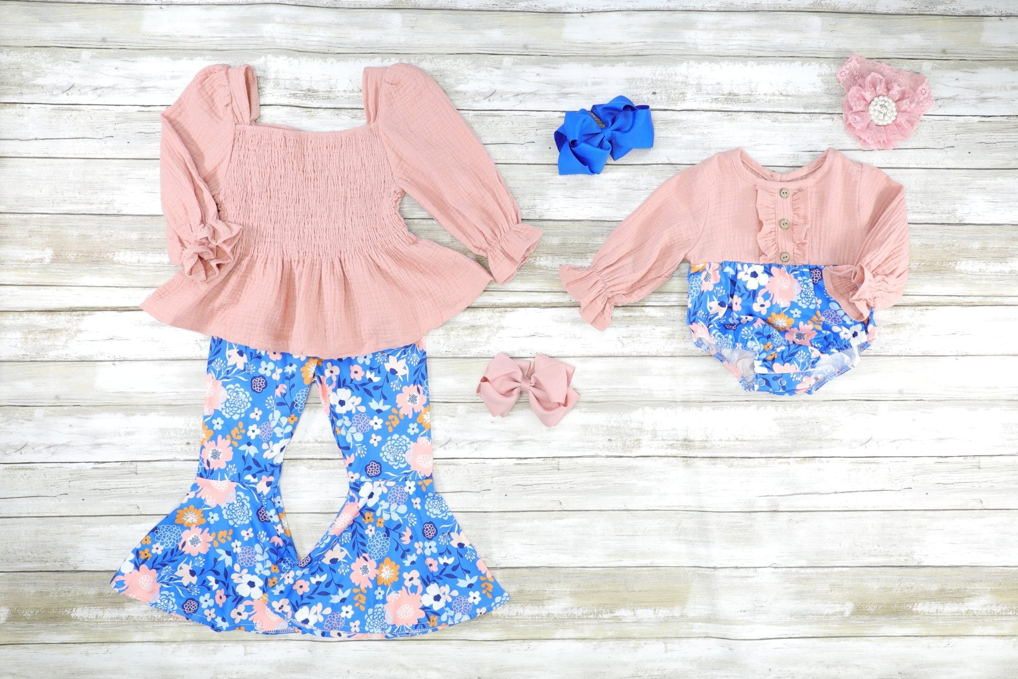 Mauve Floral Ruffle Smocked Outfit - Marie Nicole Clothing