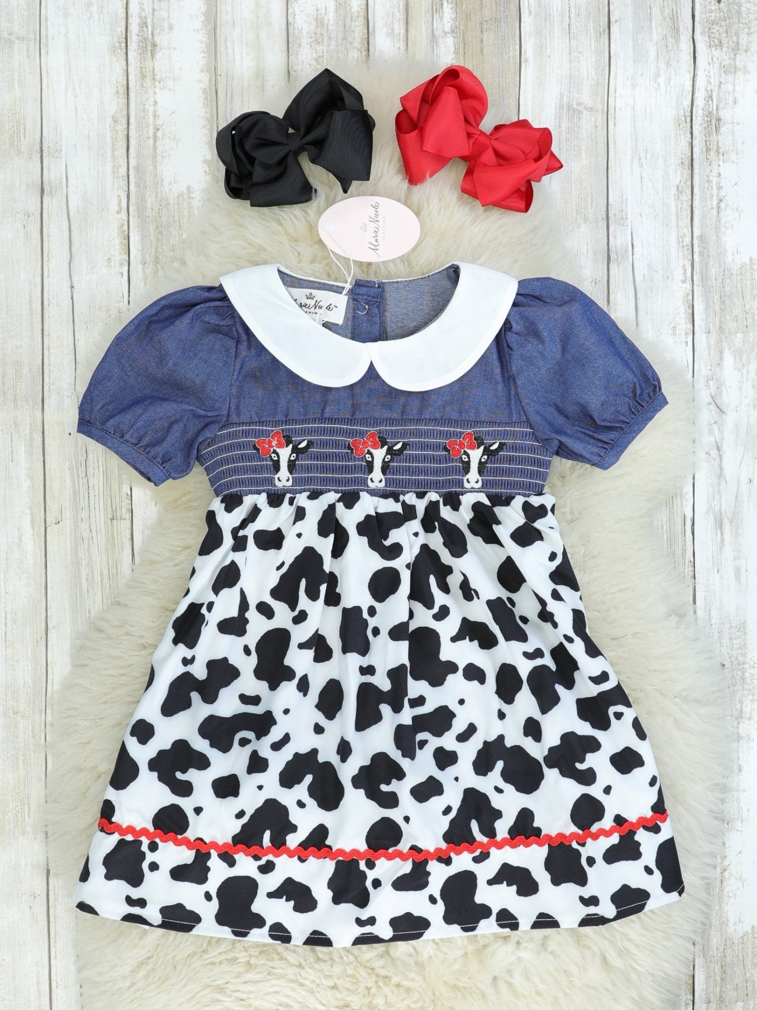 Chambray Cow Print Dress - Marie Nicole Clothing