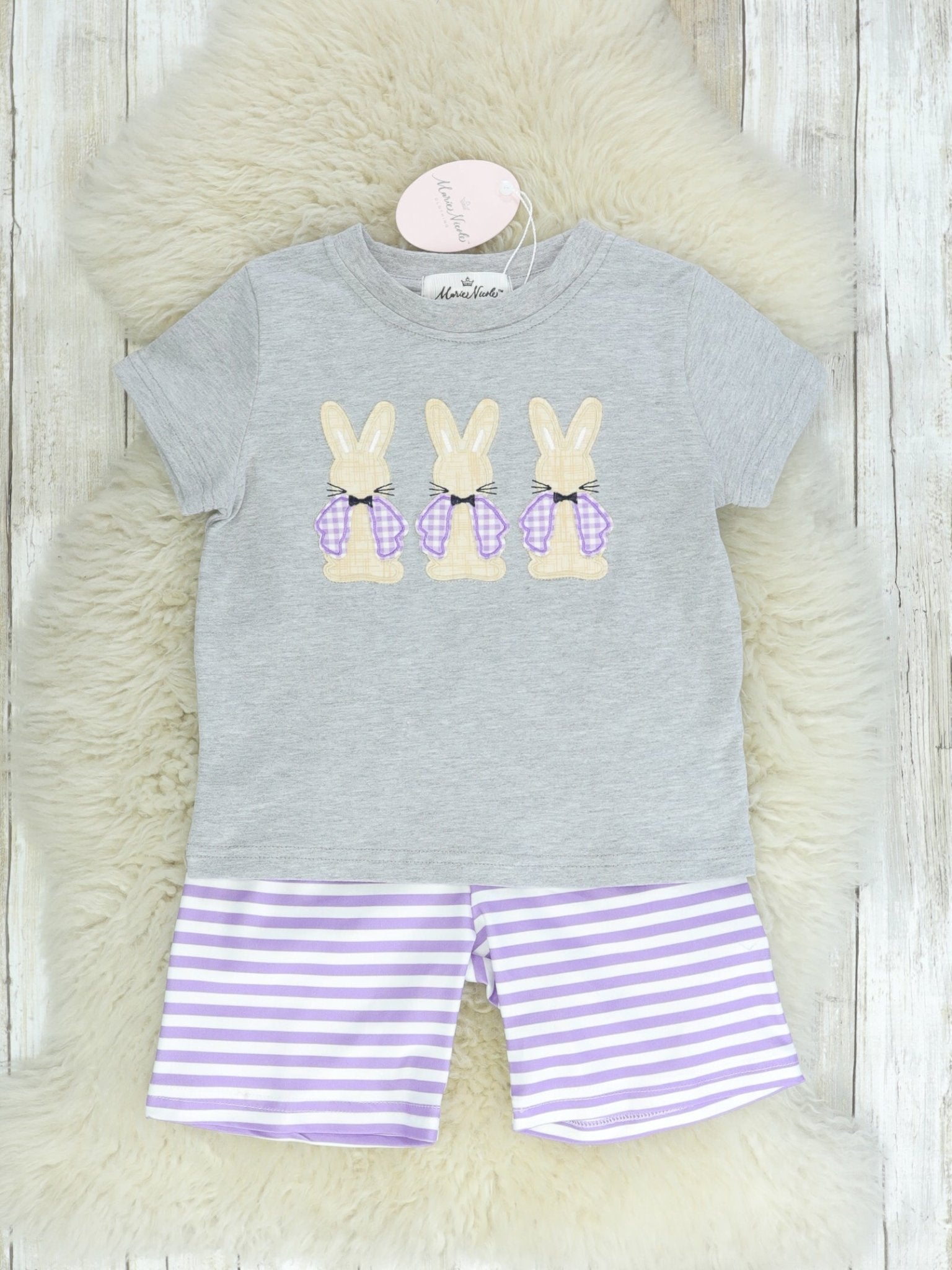 Purple Striped Bunnies Shorts Outfit - Marie Nicole Clothing