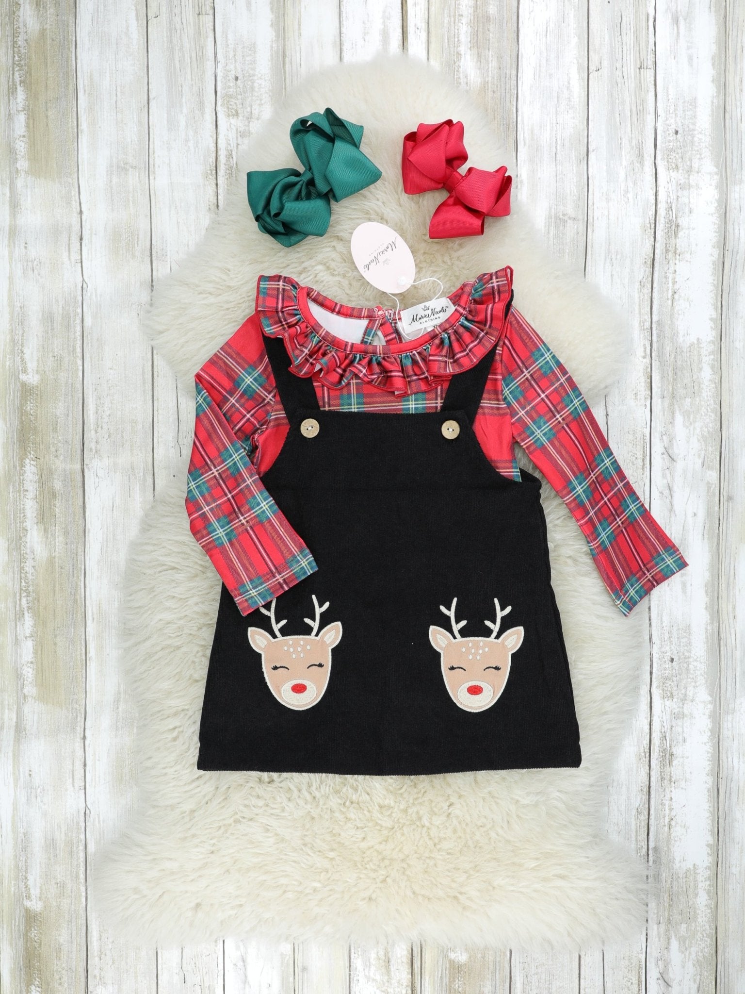 Black Reindeer Overall Dress Set - Marie Nicole Clothing