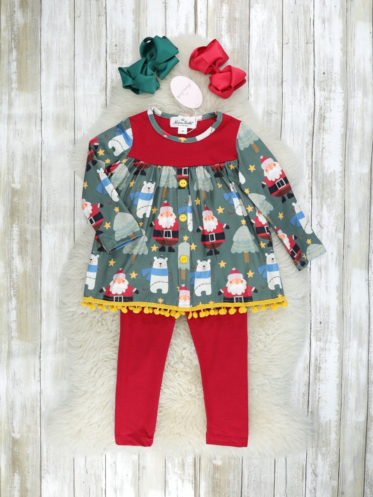 Green Santa Ruffle Outfit - Marie Nicole Clothing