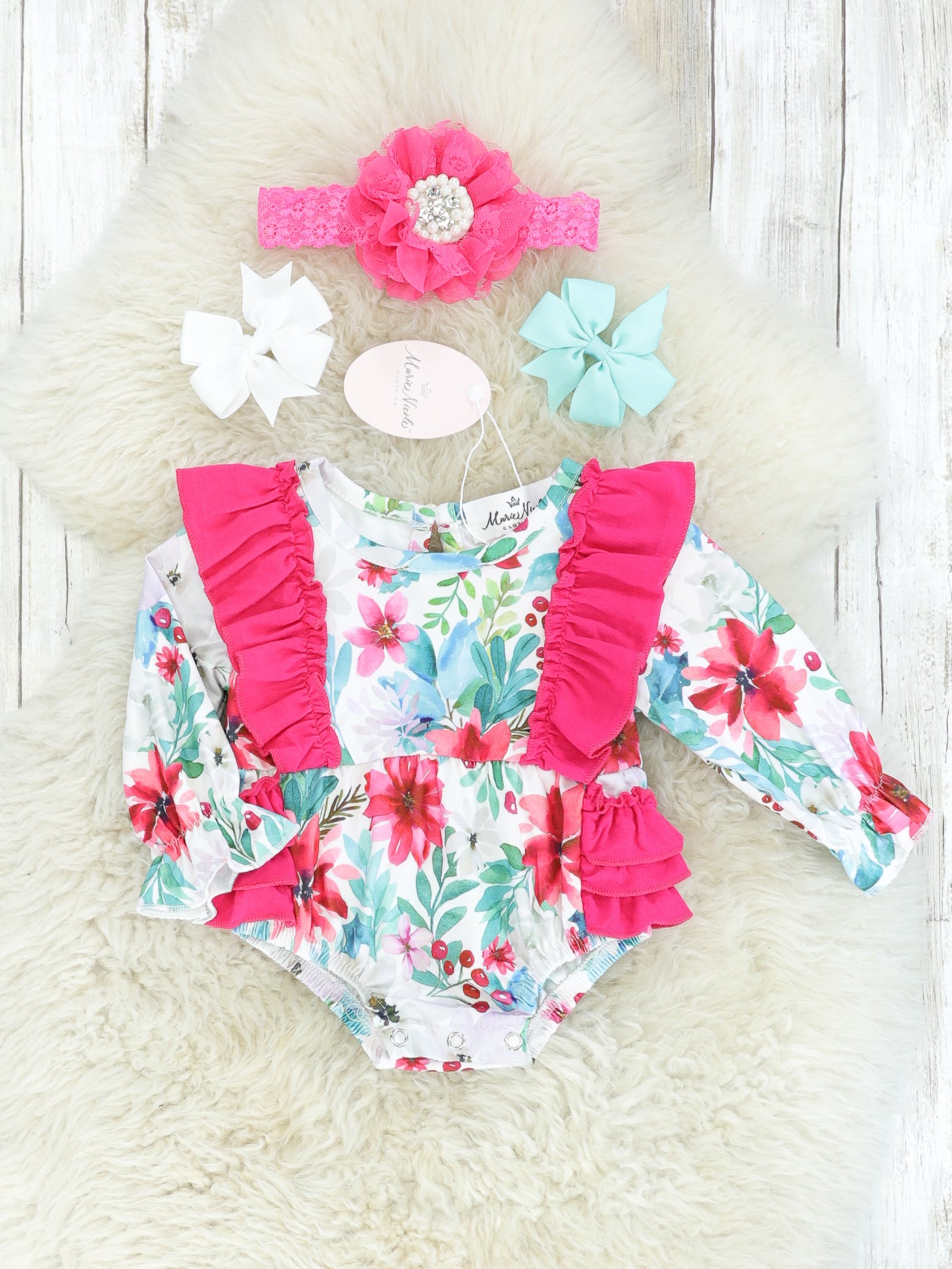 Fuchsia Floral Ruffle Bubble Romper - Marie Nicole Clothing
