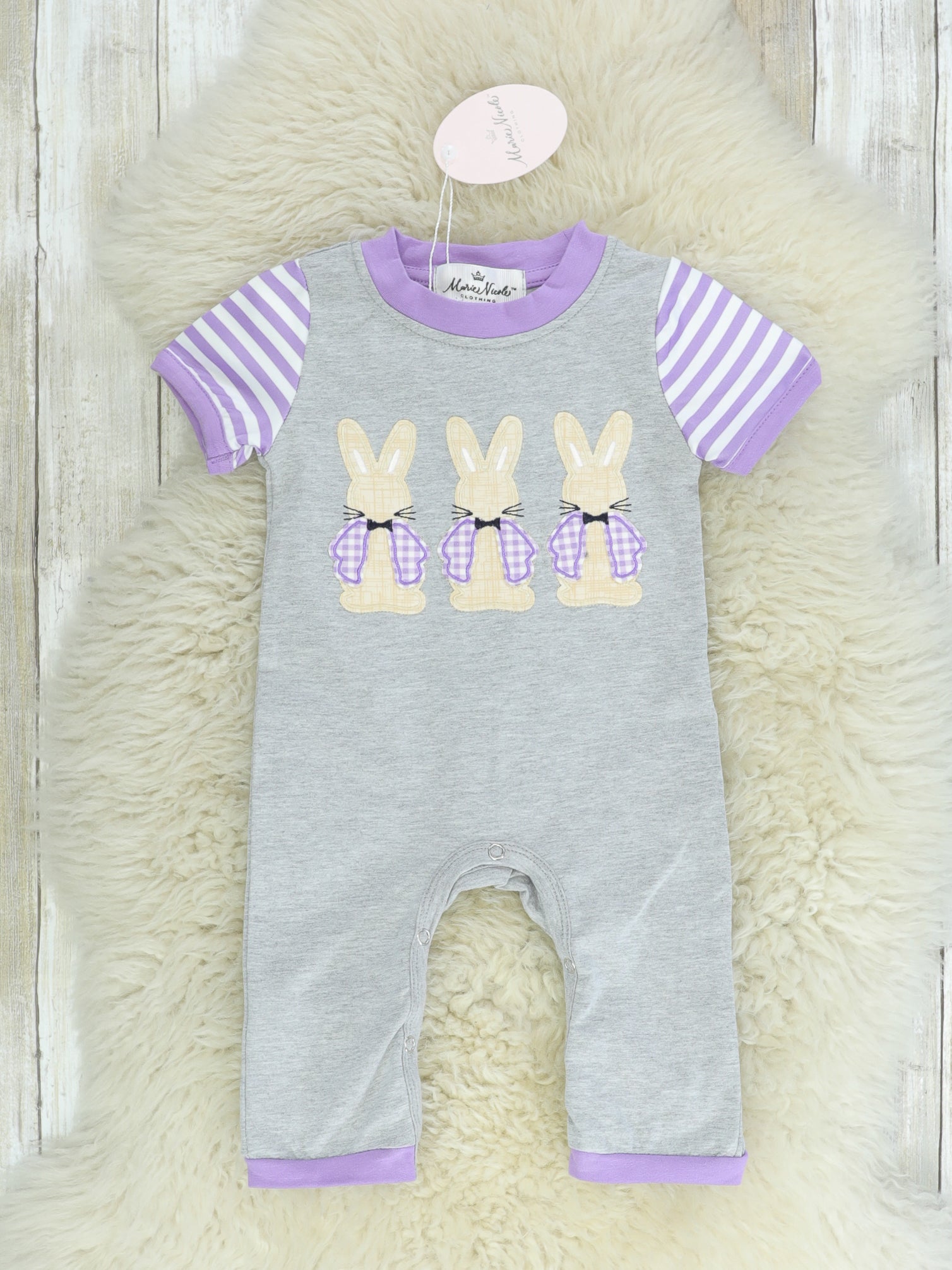 Purple Striped Bunnies Romper - Marie Nicole Clothing