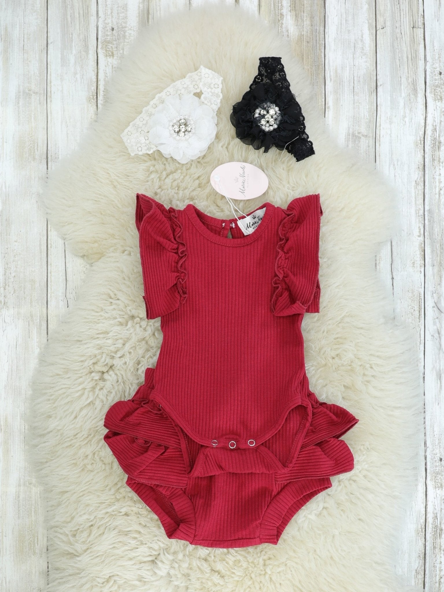 Burgundy Ruffle Top & Bloomer Set - Marie Nicole Clothing