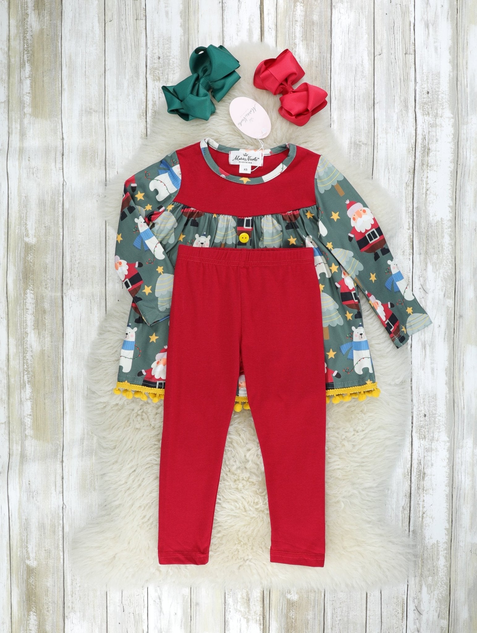 Green Santa Ruffle Outfit - Marie Nicole Clothing
