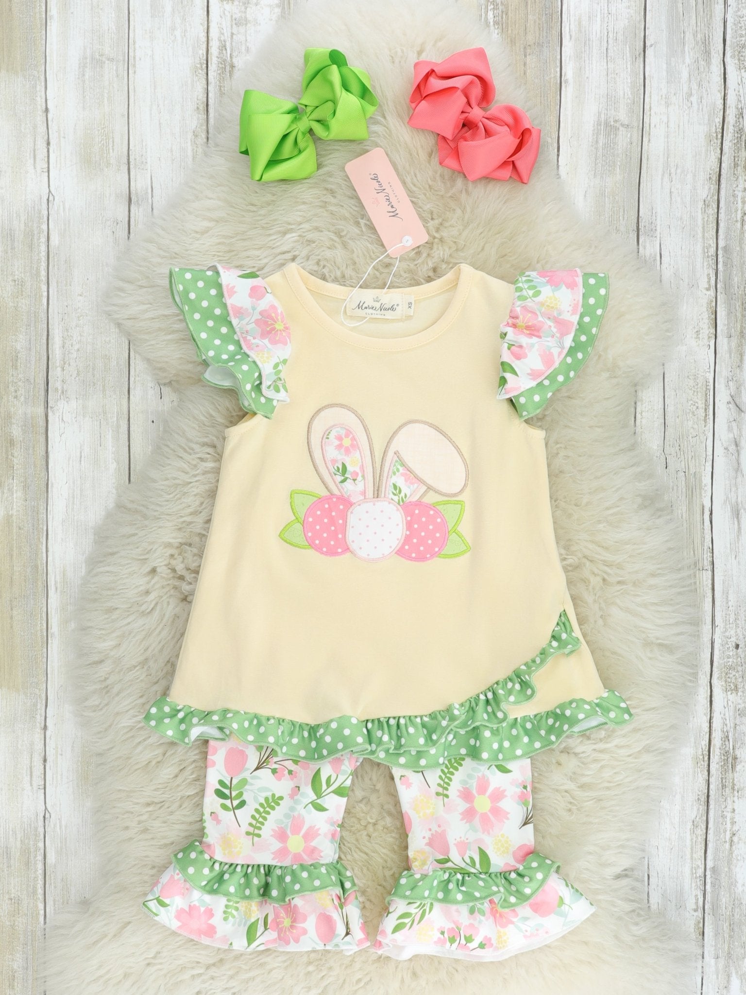 Eggshell Floral Bunny Ruffle Outfit - Marie Nicole Clothing