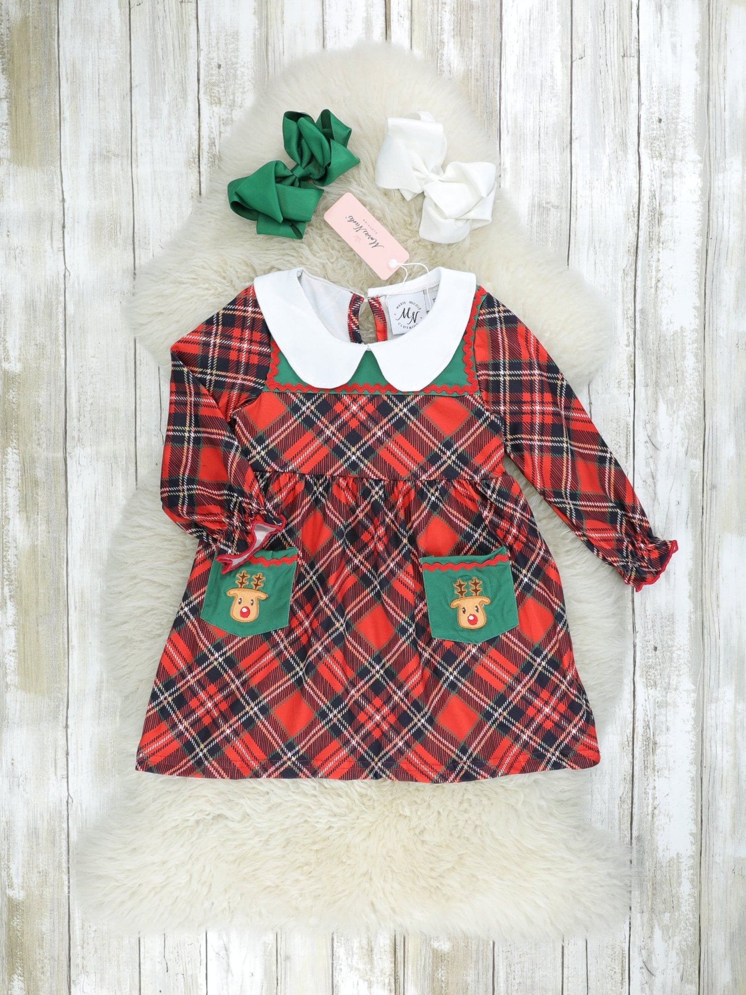 Red Plaid Reindeer Vintage Pocket Dress - Marie Nicole Clothing