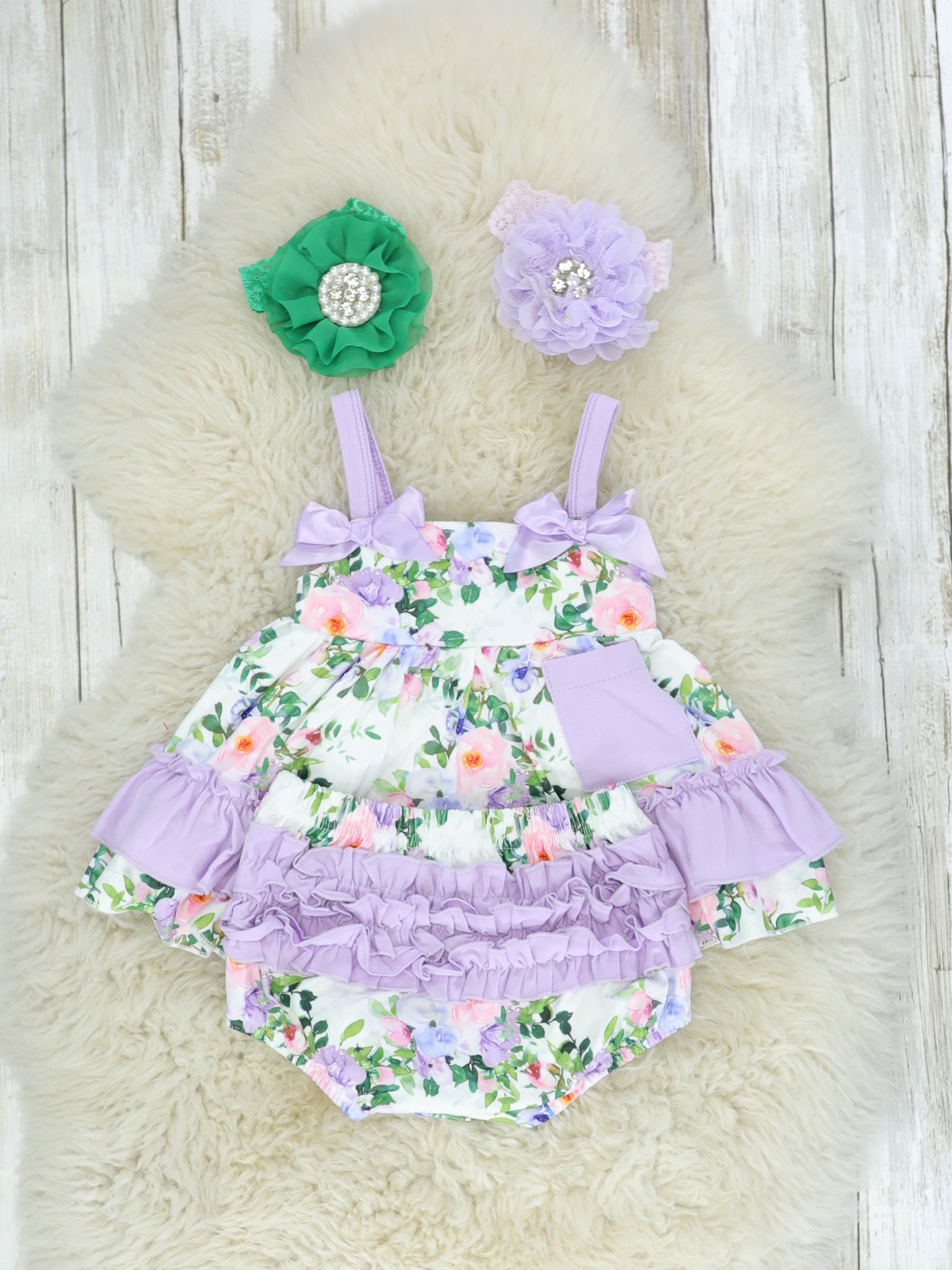 Purple Floral Ruffle Top & Bloomers Set - Marie Nicole Clothing
