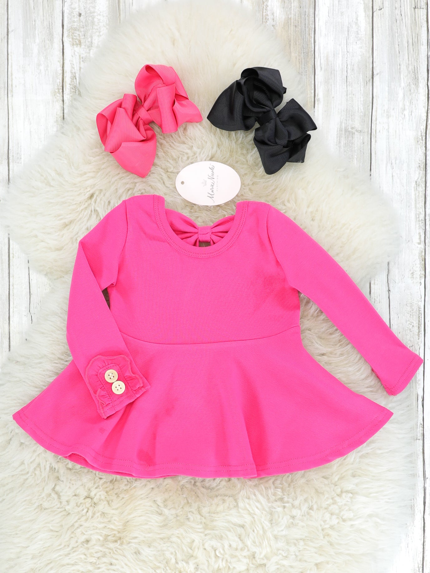 Cotton Bow Back Button Ruffle Sleeve Peplum Top - Multiple Colors - Marie Nicole Clothing