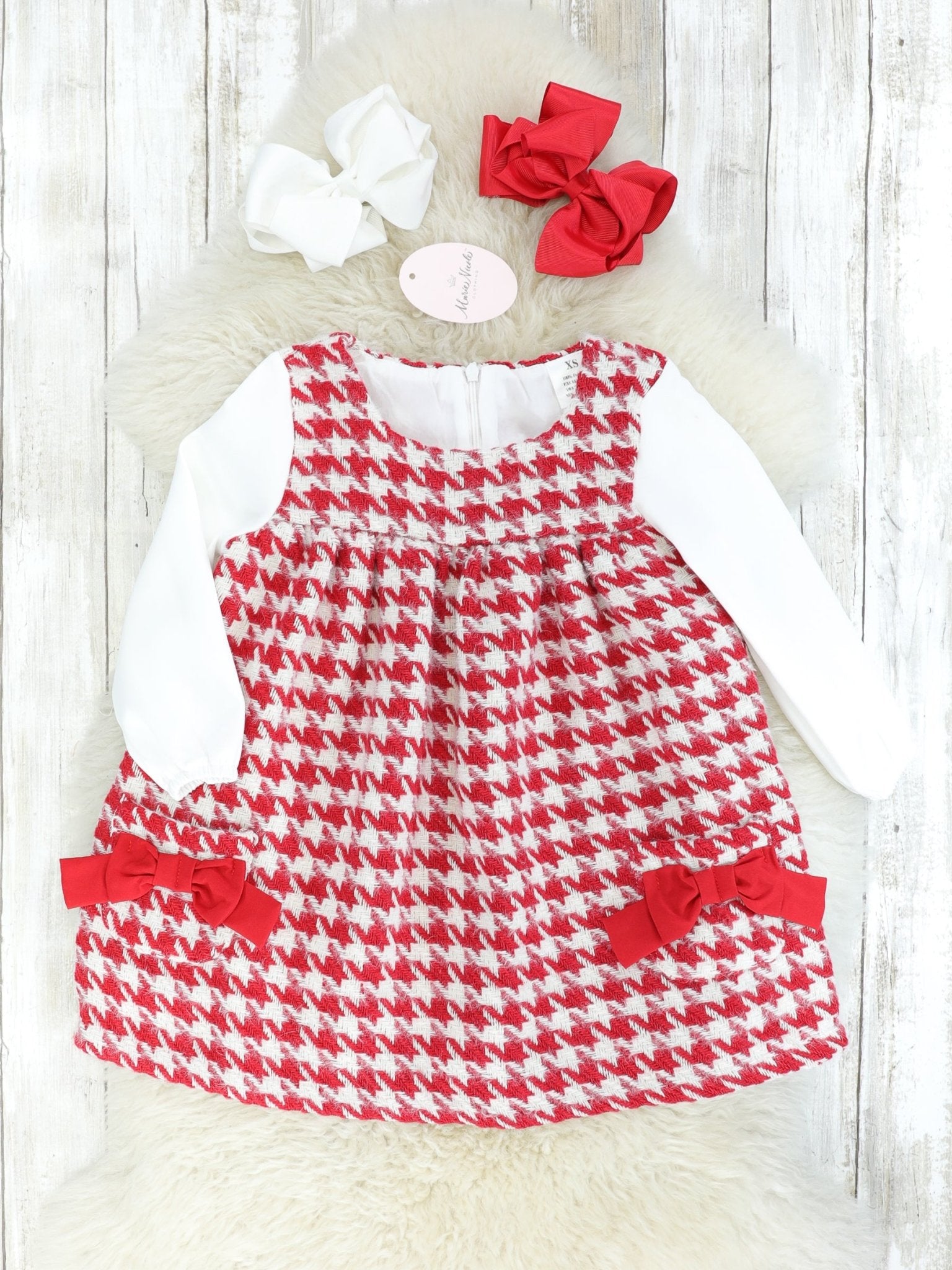 Red Houndstooth Bow Pocket Dress - Marie Nicole Clothing