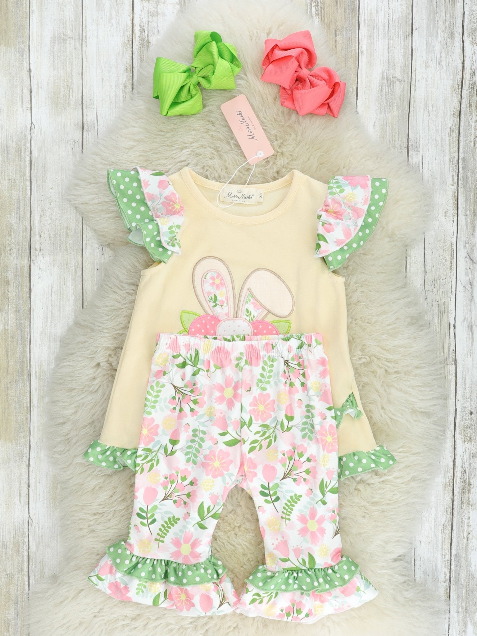 Eggshell Floral Bunny Ruffle Outfit - Marie Nicole Clothing