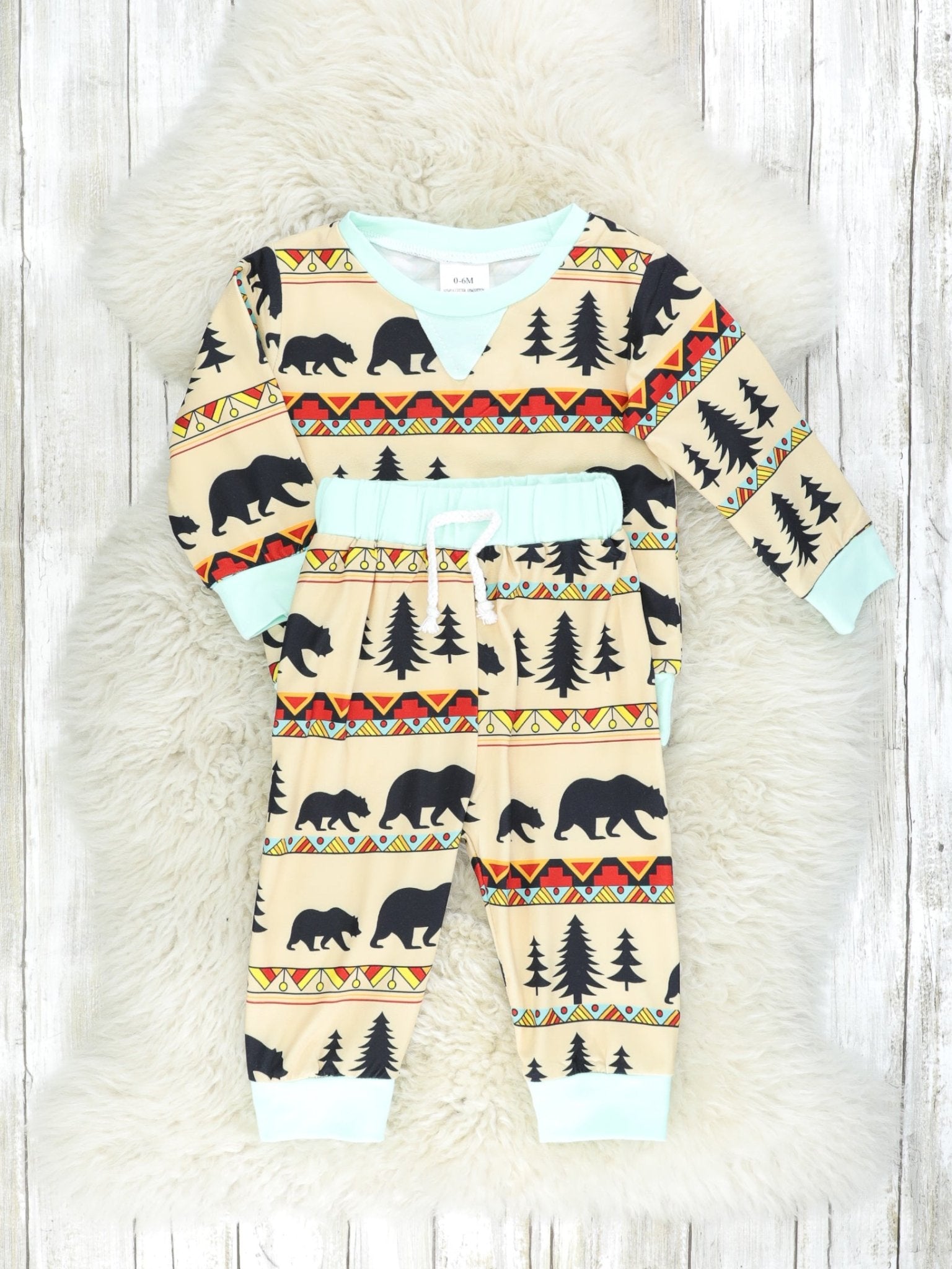 Cream & Mint Bear Outfit - Marie Nicole Clothing