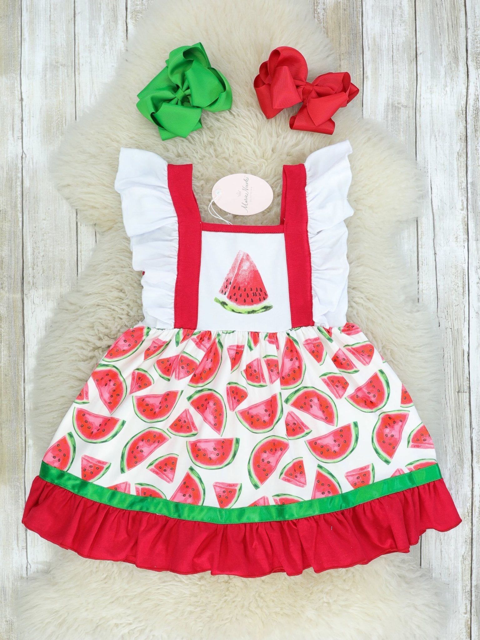 White Watermelon Ruffle Dress - Marie Nicole Clothing