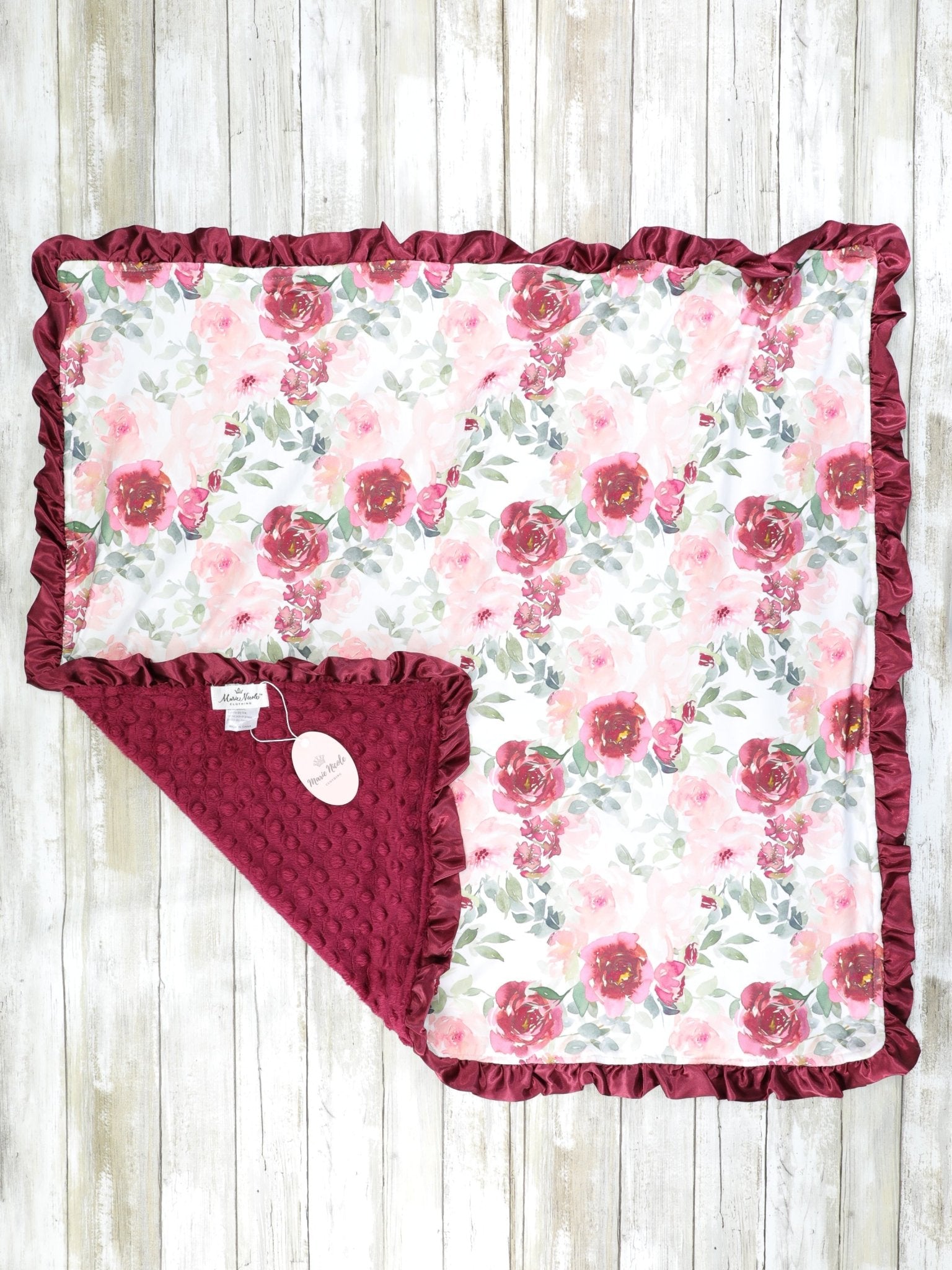 Burgundy Rose Minky Blanket - Marie Nicole Clothing