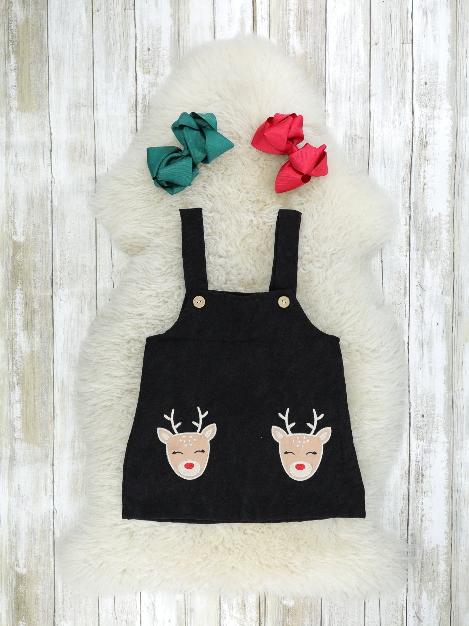 Black Reindeer Overall Dress Set - Marie Nicole Clothing