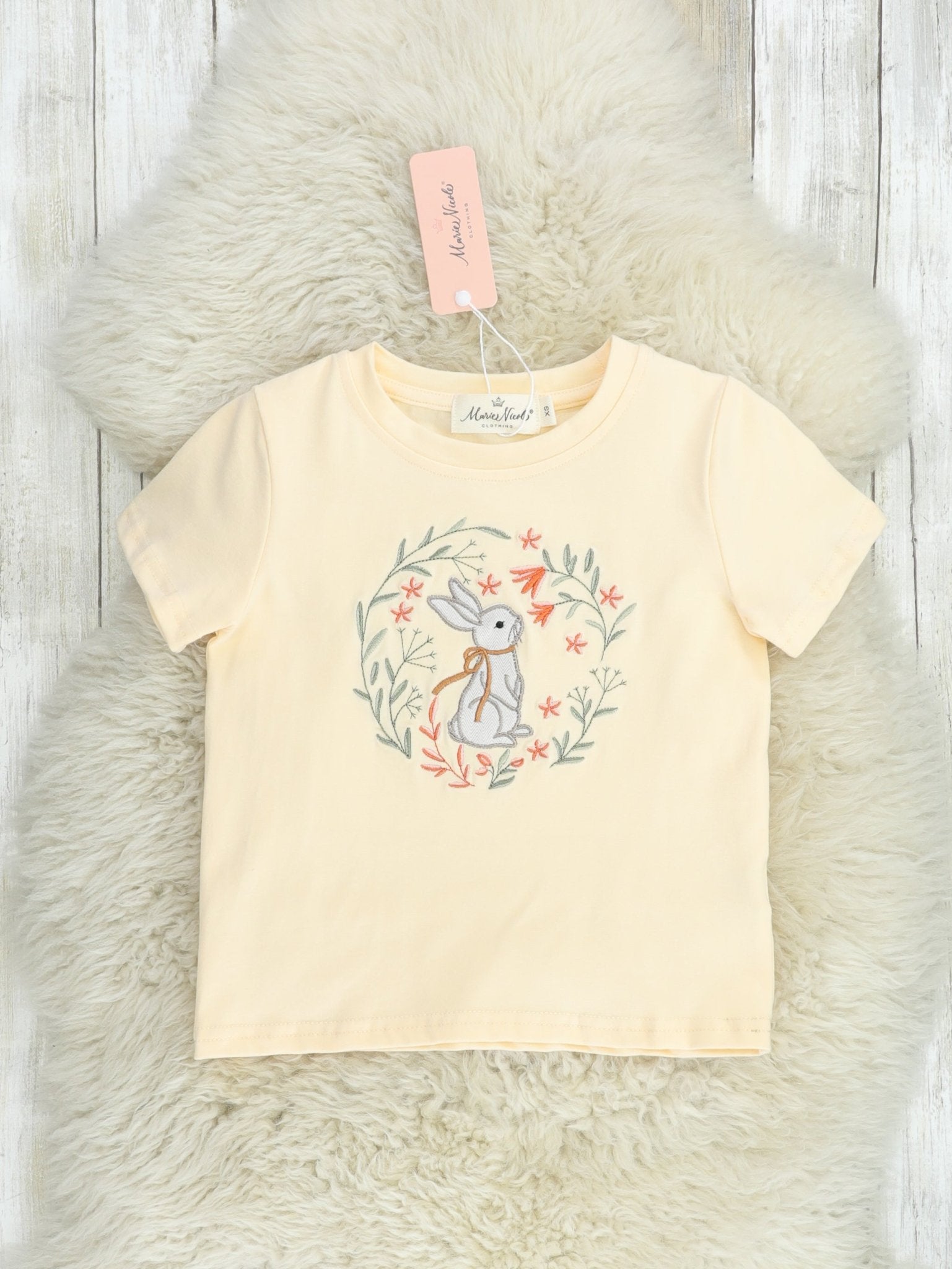 Pastel Yellow Floral Bunny Shirt - Marie Nicole Clothing