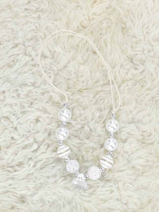White Striped Diamond Adjustable Bubblegum Necklace - Marie Nicole Clothing