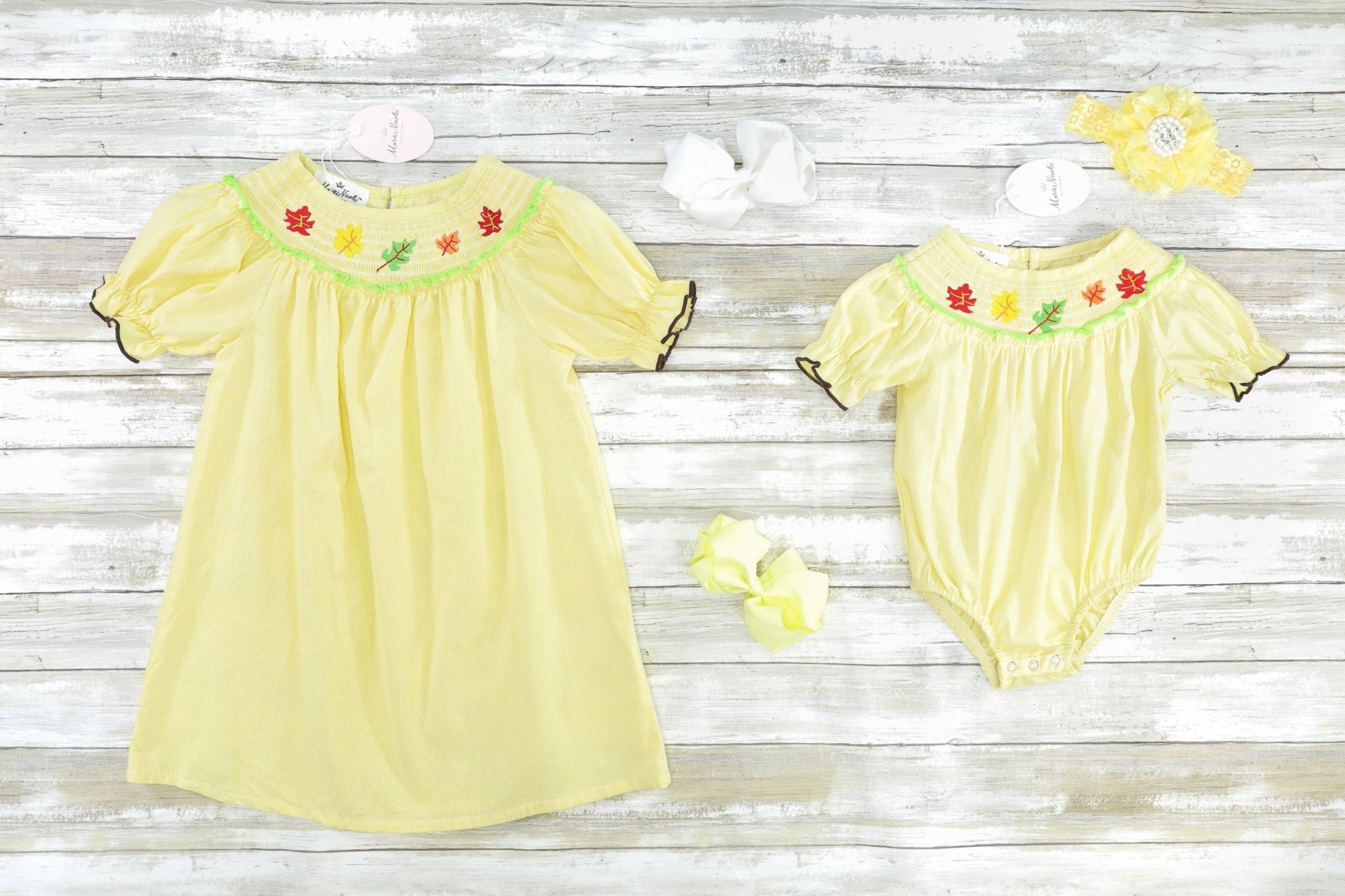 Fall Leaves Smocked Dress - Marie Nicole Clothing