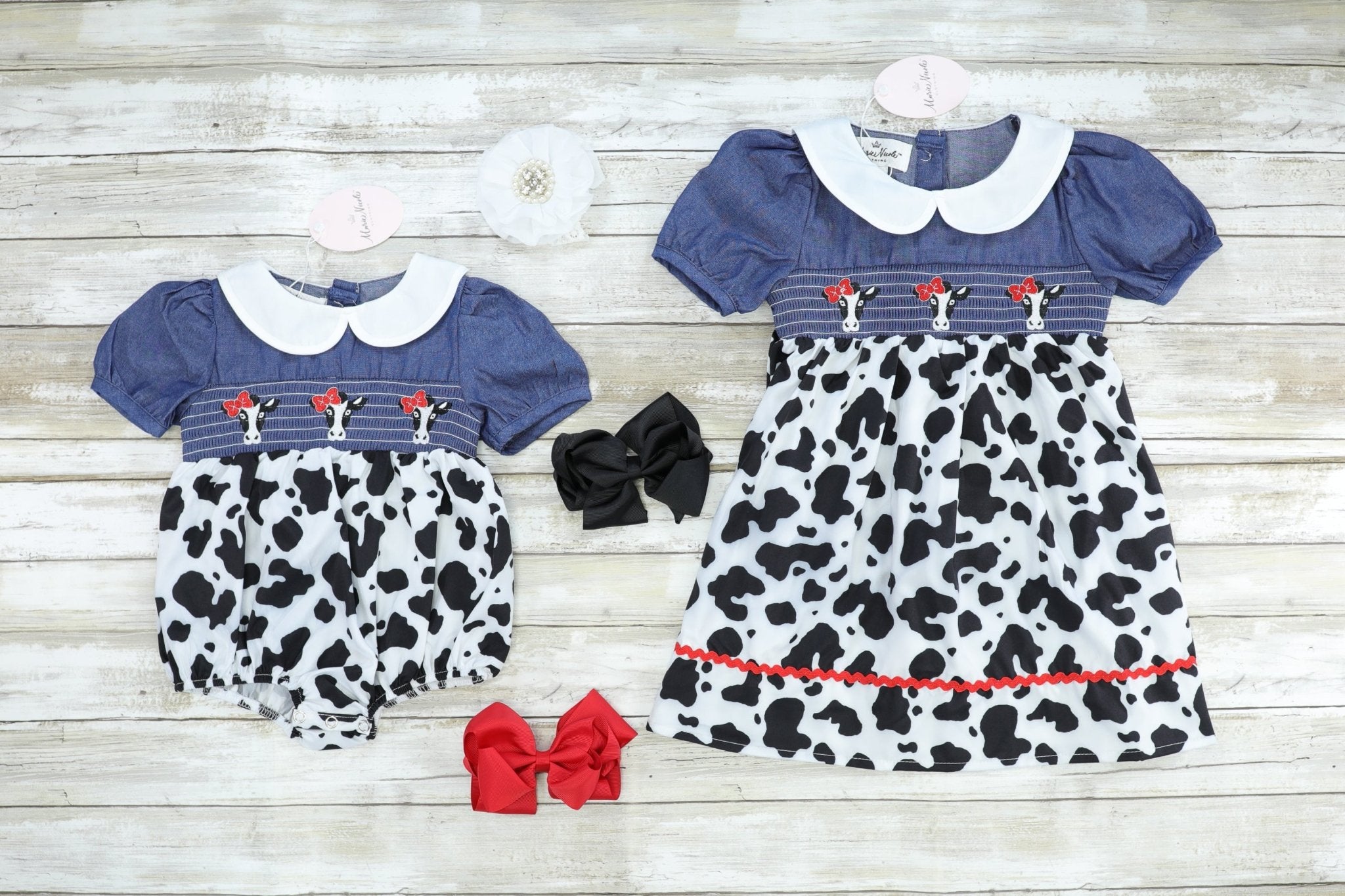 Chambray Cow Print Bubble Romper - Marie Nicole Clothing