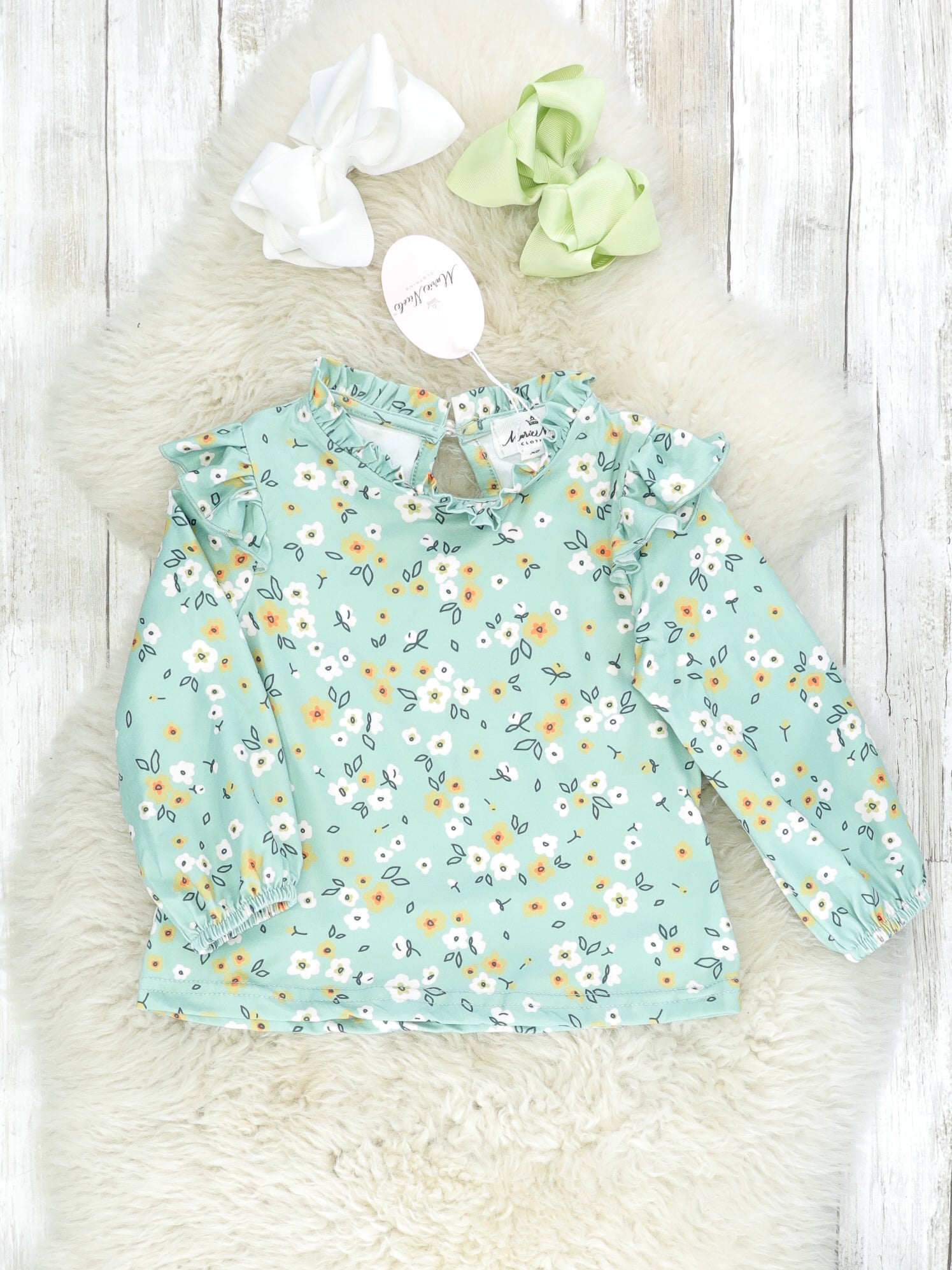 Sea Foam Green Floral Vintage Top & Suspender Skirt Set - Marie Nicole Clothing