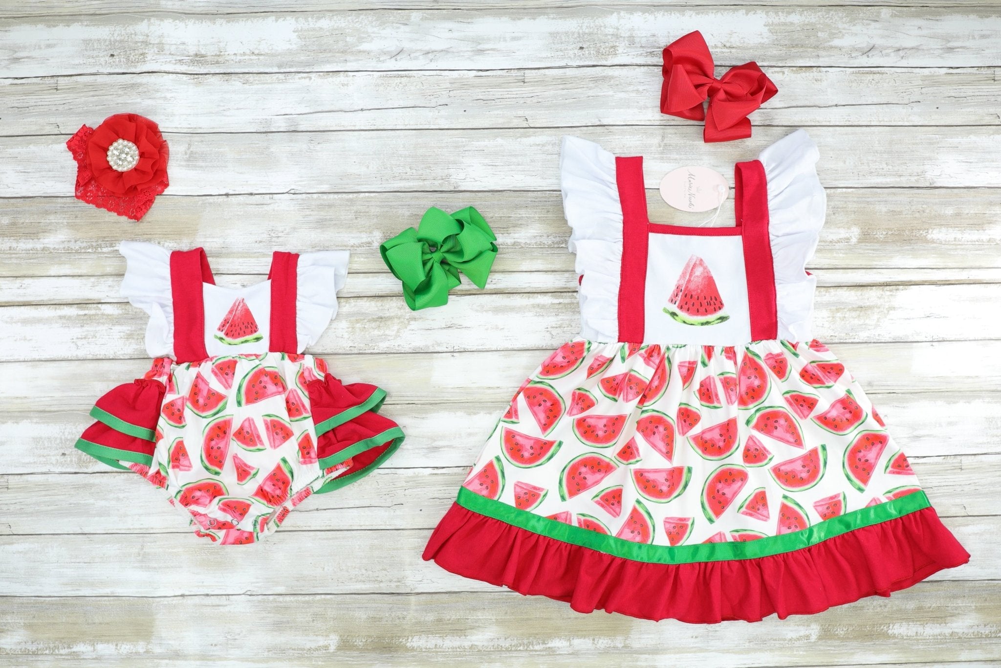 White Watermelon Ruffle Dress - Marie Nicole Clothing