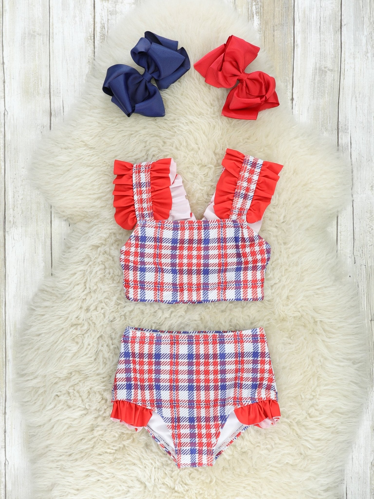 Patriotic Plaid Ruffle Swimsuit - Marie Nicole Clothing