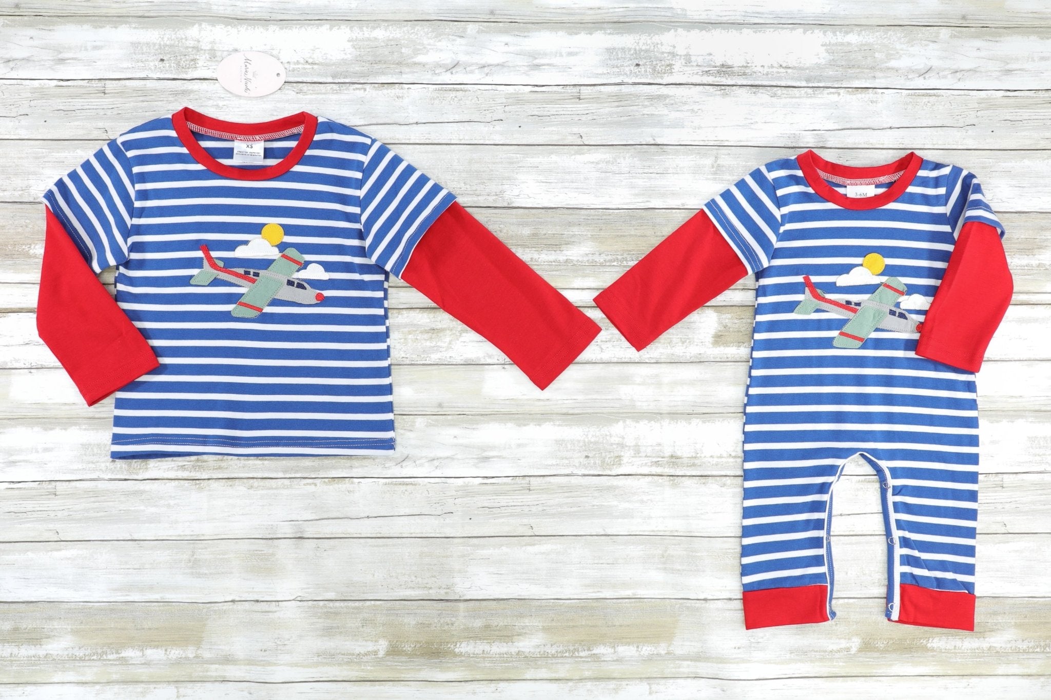 Striped Airplane Long Sleeve Top - Marie Nicole Clothing