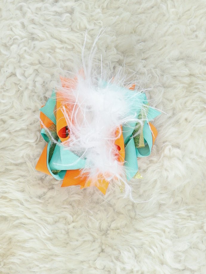 Mint/orange Feather Alligator Clip Bow - Marie Nicole Clothing